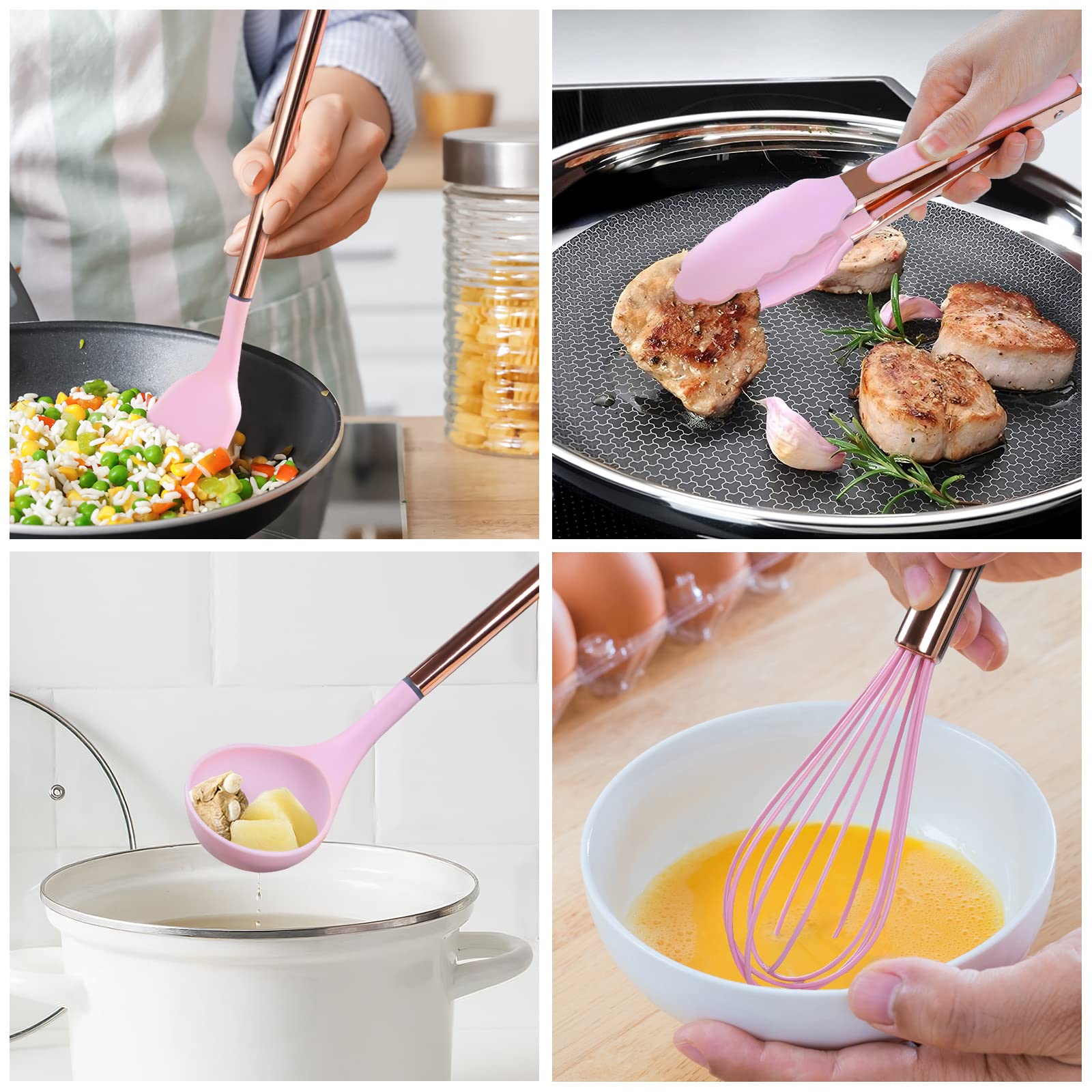 Arquiel Pink Kitchen Utensil Set With Holder, 22 Pcs Silicone Cooking Utensils Set For Nonstick Cookware, Heat Resistance Spatul