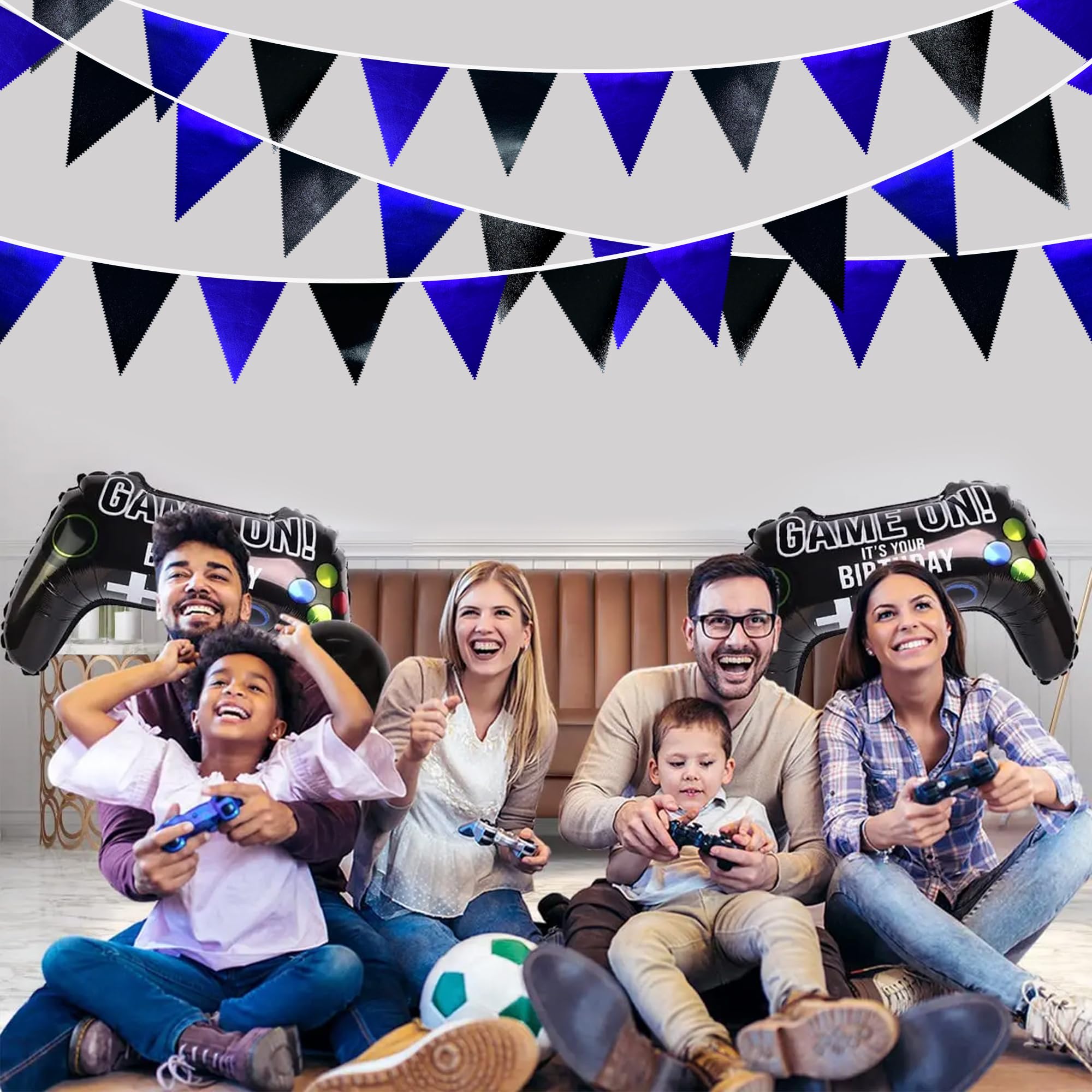 Royal Blue Black Party Decorations Navy Black Metallic Fabric Triangle Pennant Banner Flag Bunting Garland For Graduations Birth