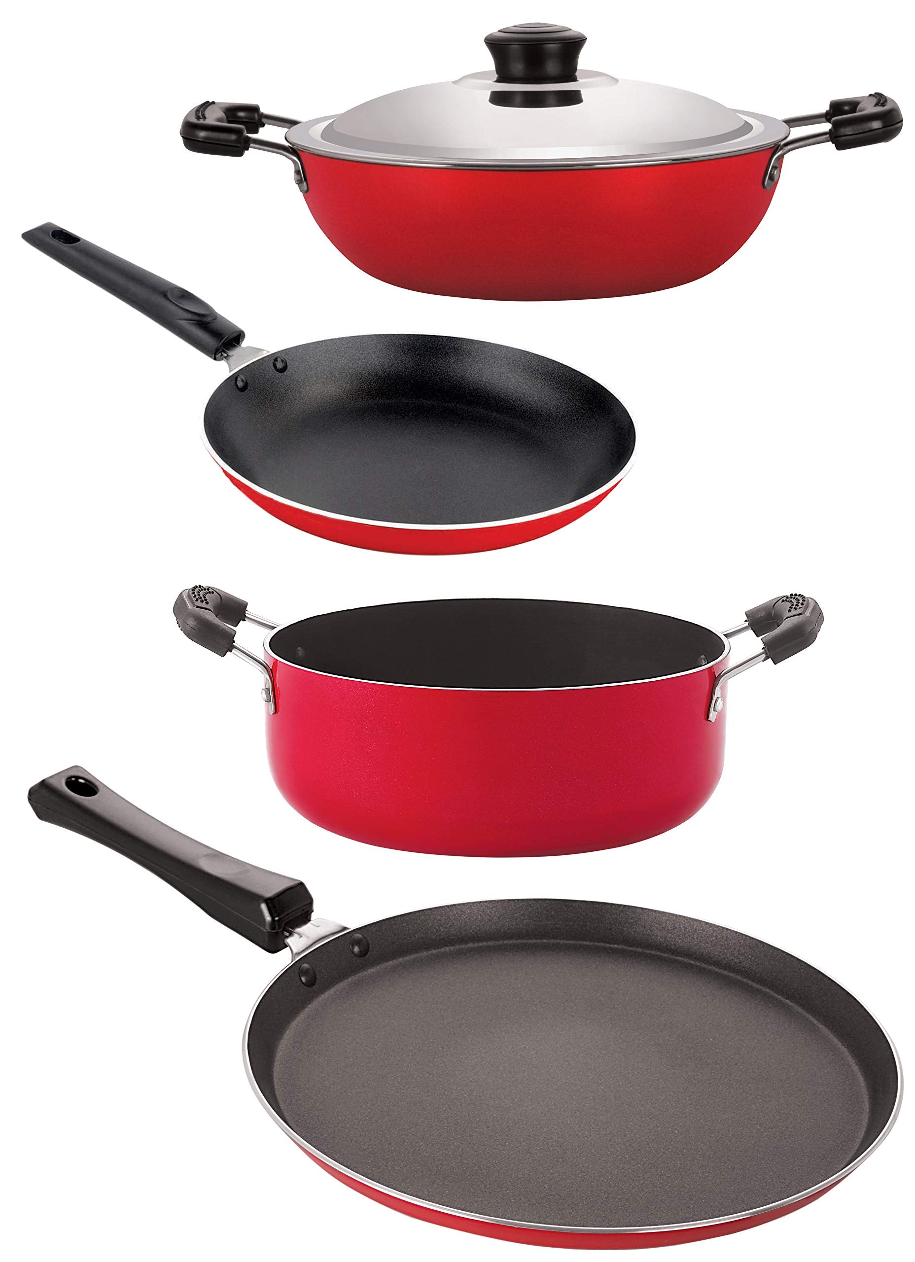 Nirlon 3 Layer NonStick Coated Aluminium Rust Free Kitchen Cookware Combo Item Gift Set 4 Piece