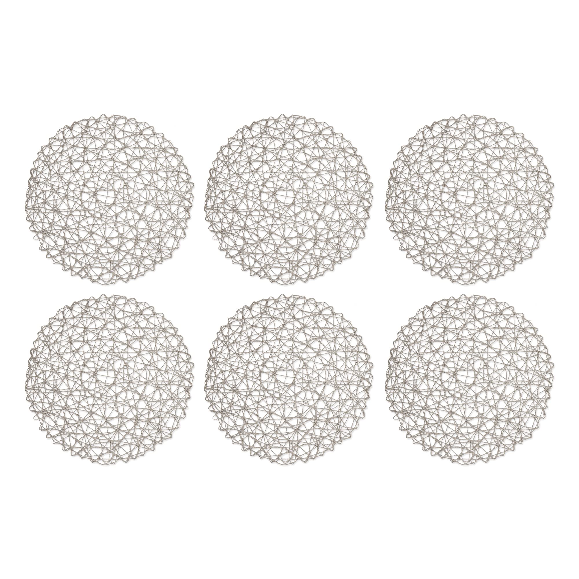 GRAY WOVEN PAPER ROUND PLACEMAT SET/6
