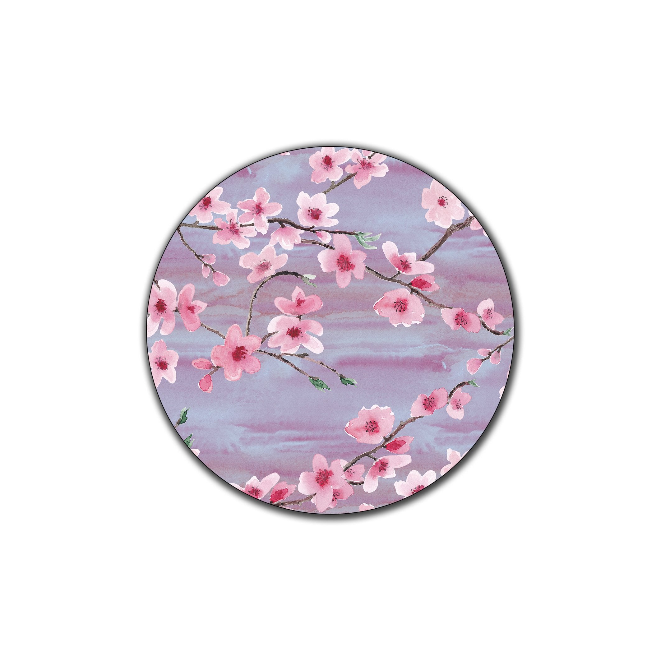 Cherry Blossom Pattern Round Coaster Set - Made Of Recycled Rubber - Set Of 4