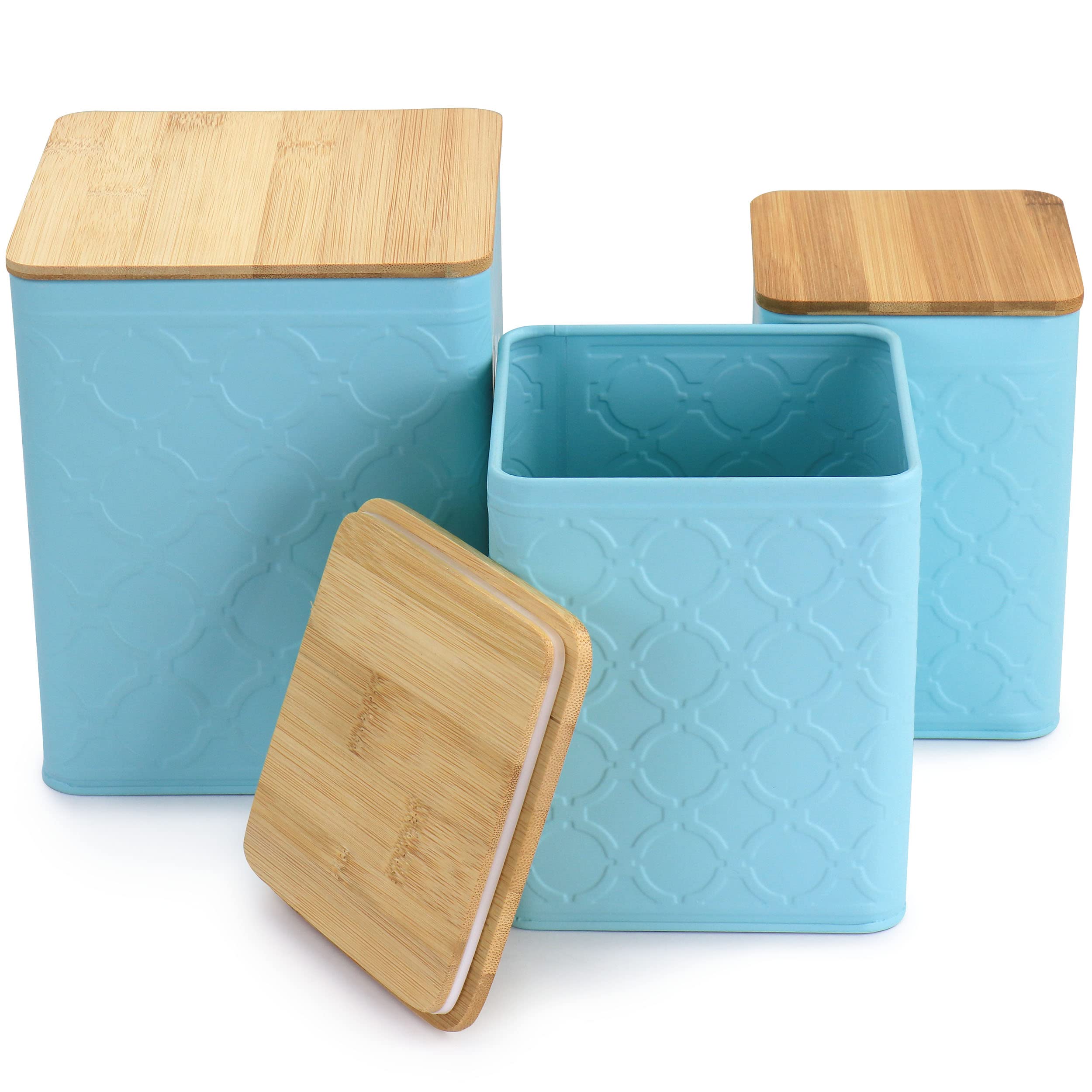 Megachef 3 Piece Square Iron Canister Set In Turquoise