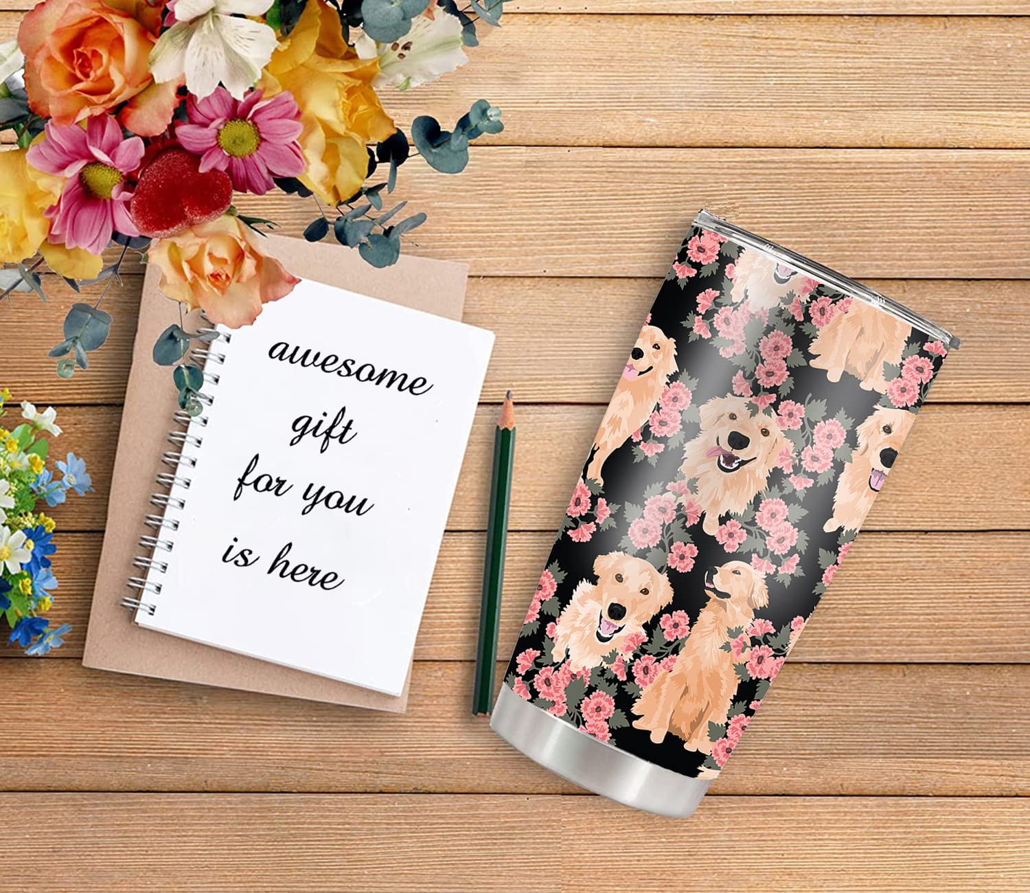 Waldeal Golden Retriever Gift For Men Women, Dog Lovers Birthday Gifts, 20Oz Stainless Steel Tumbler Cup With Lid, Insulated Tra