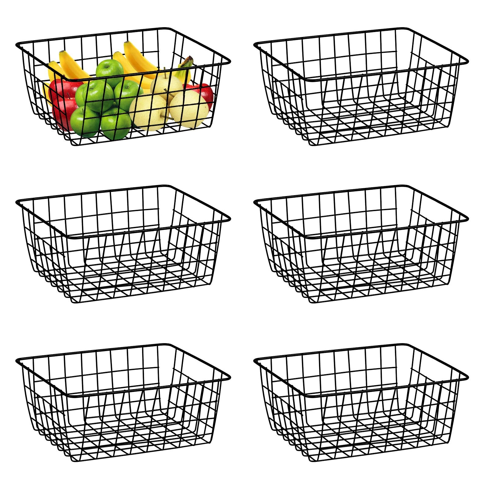 Metal Wire Baskets, Dveda 6 Pack 11.02 x 8.7 x 4.7 Durable Metal Storage Basket, Black Wire Basket with Handles for Cabinets,