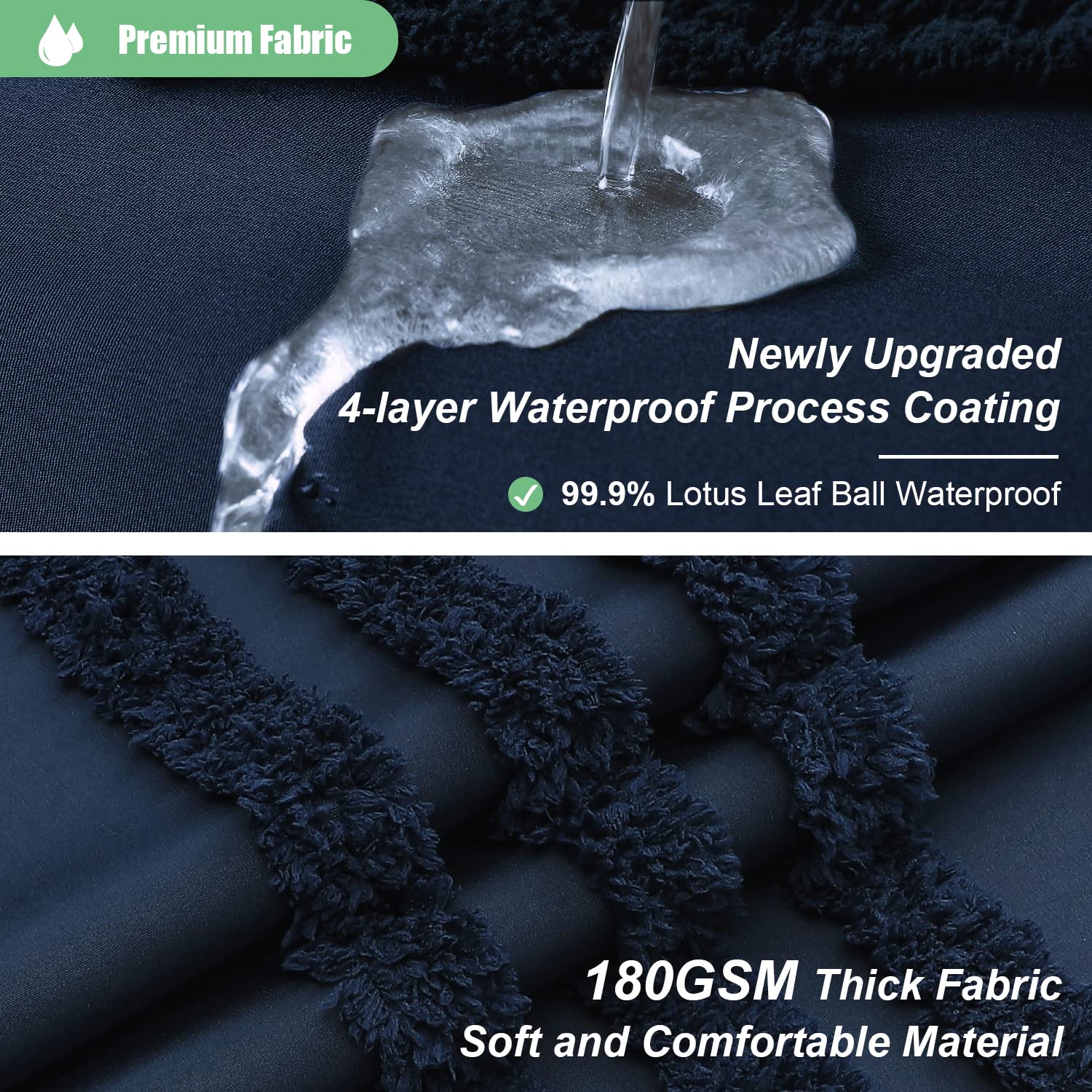 Dynamene Navy Blue Fabric Shower Curtain, Tufted Chenille Striped Textured Cloth Shower Curtains For Bathroom, Boho Farmhouse Sh