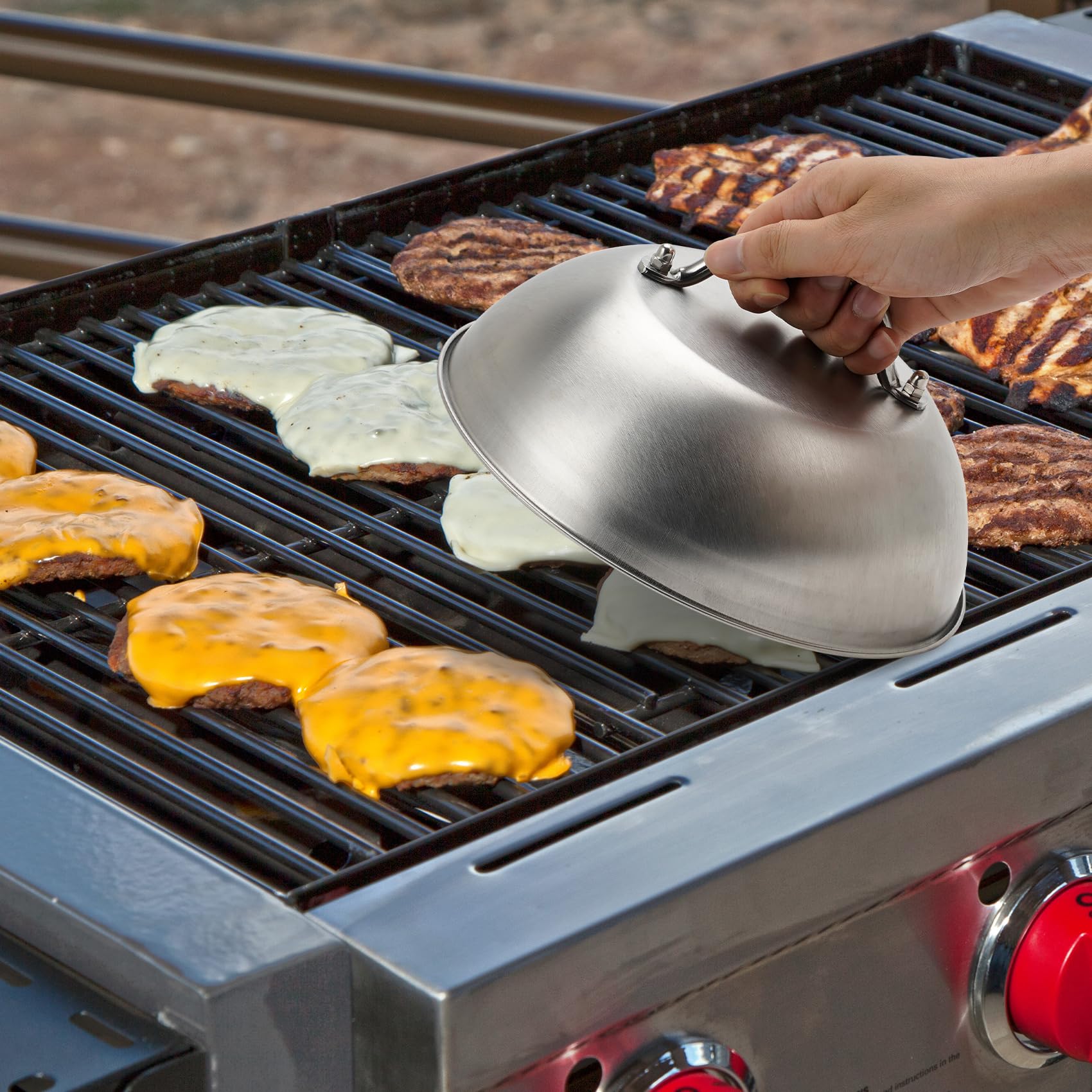 Griddle Accessories - Heavy Duty 9'' Wide Smashed Burger Melting Cheese Dome - Commercial Grade Stainless Steel Basting And Stea