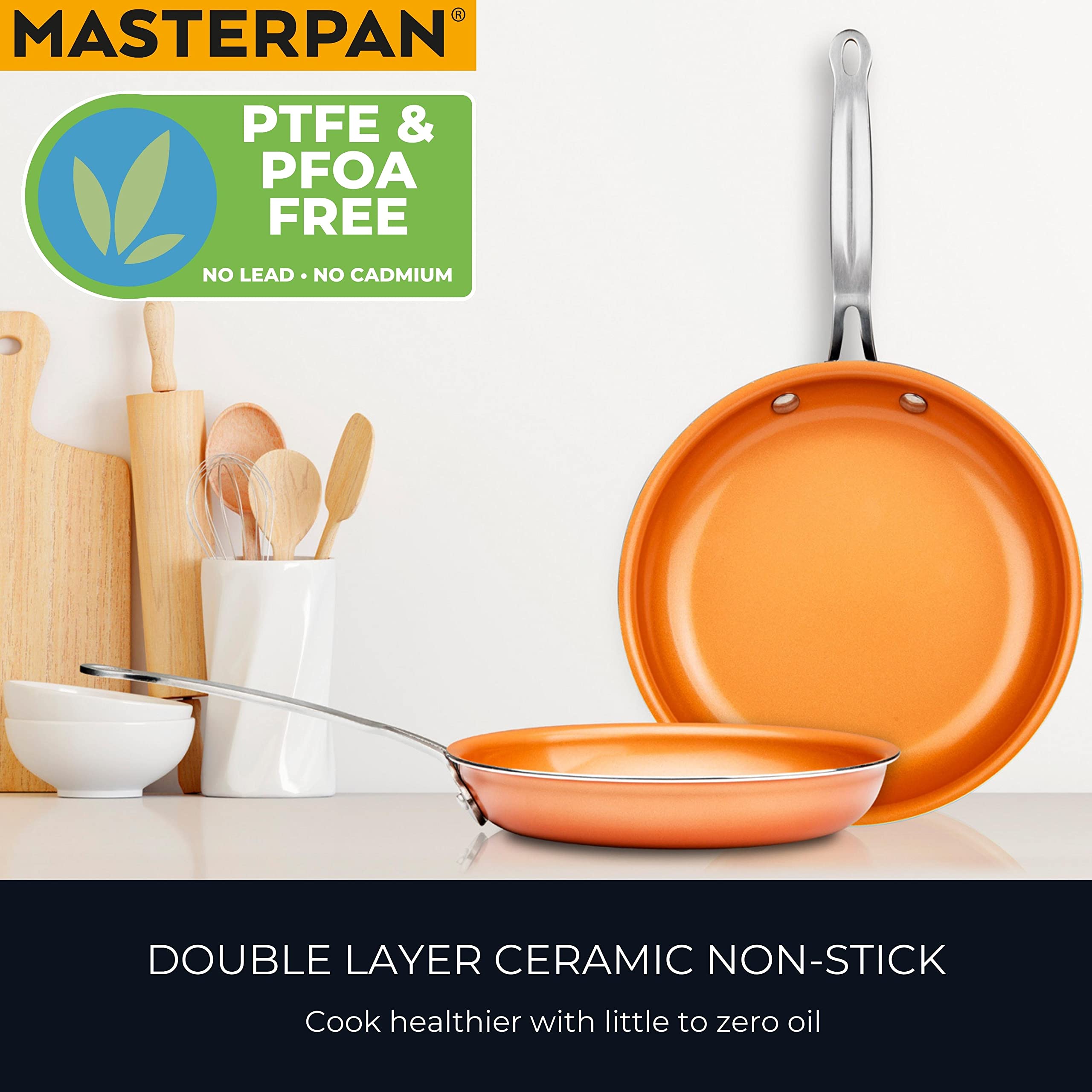 Masterpan Copper Tone 10 And 12 Inch Non-Stick Ceramic Frying Pans 2-Pack