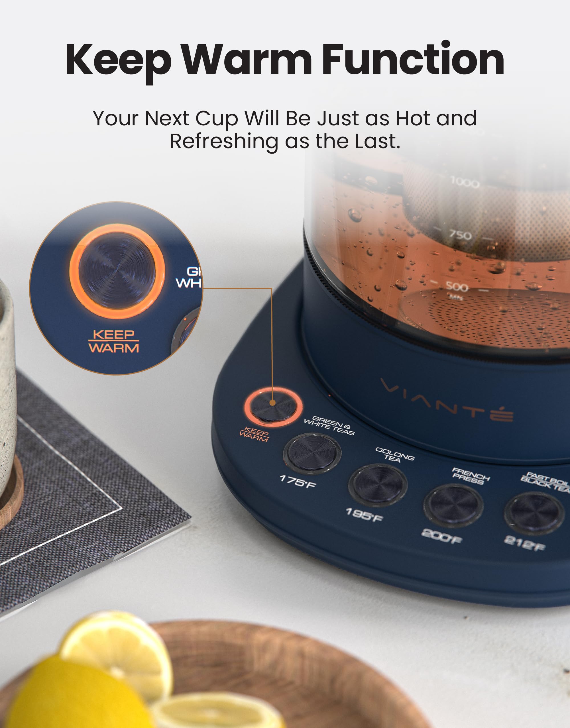 Viant   Electric Kettle With Tea Infuser For Loose Leaf Tea. Hot Tea Maker With Temperature Control And Automatic Shut Off. Tea