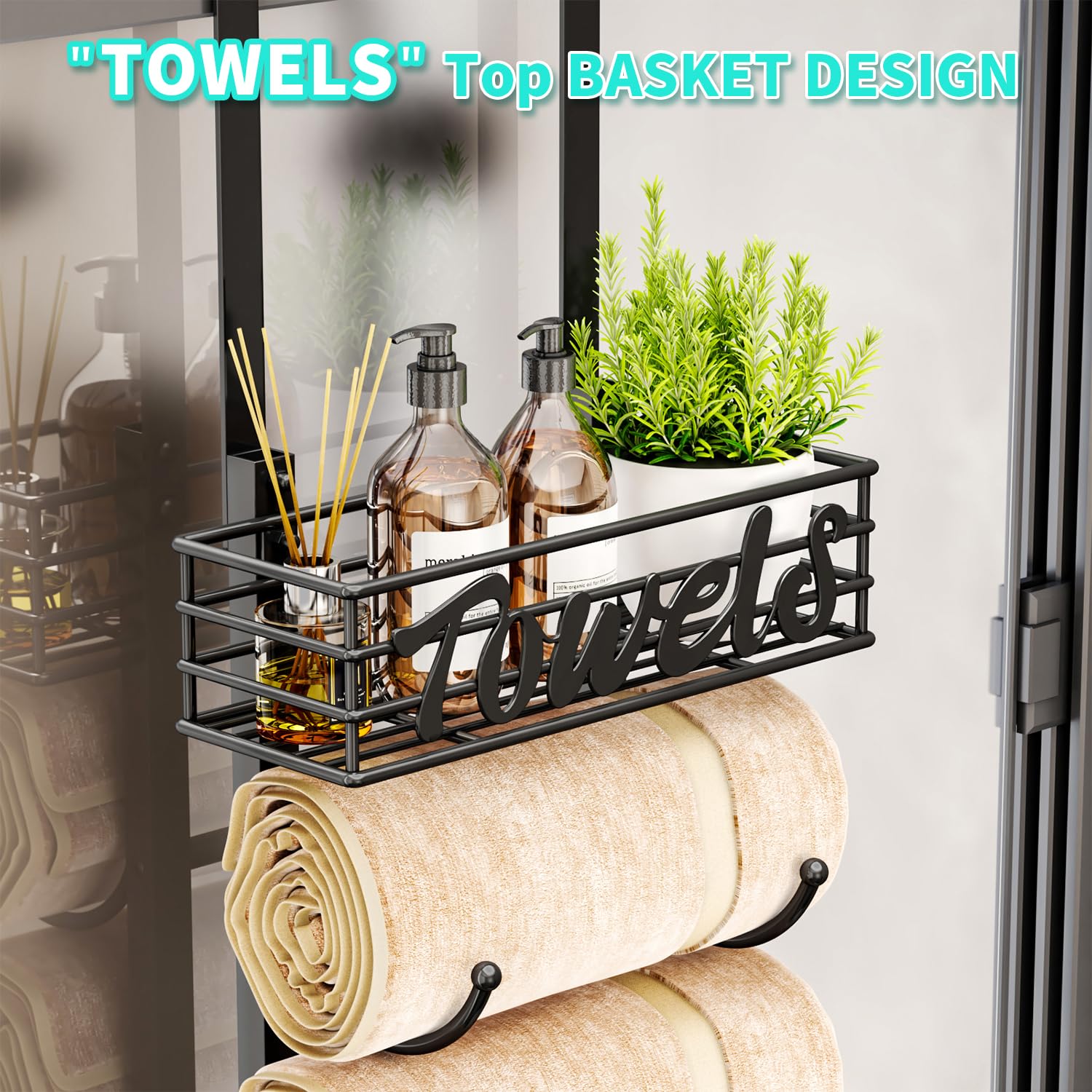 Hapirm 6-Tier Over The Door Towel Racks For Bathroom - Wall Mount Towel Holder With Metal Shelf Basket - Rolled Towel Storage Do