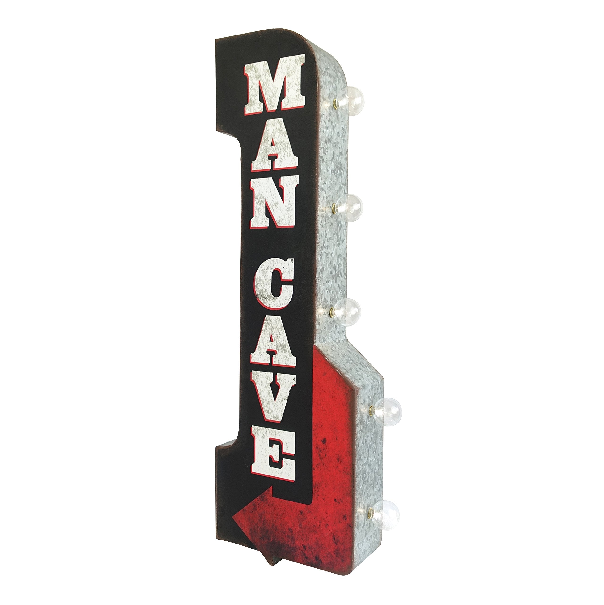 Man Cave Reproduction Vintage Advertising Sign - Battery Powered LED Lights, Double Sided Metal Wall Mounted - 30 x 11 x 4 inche