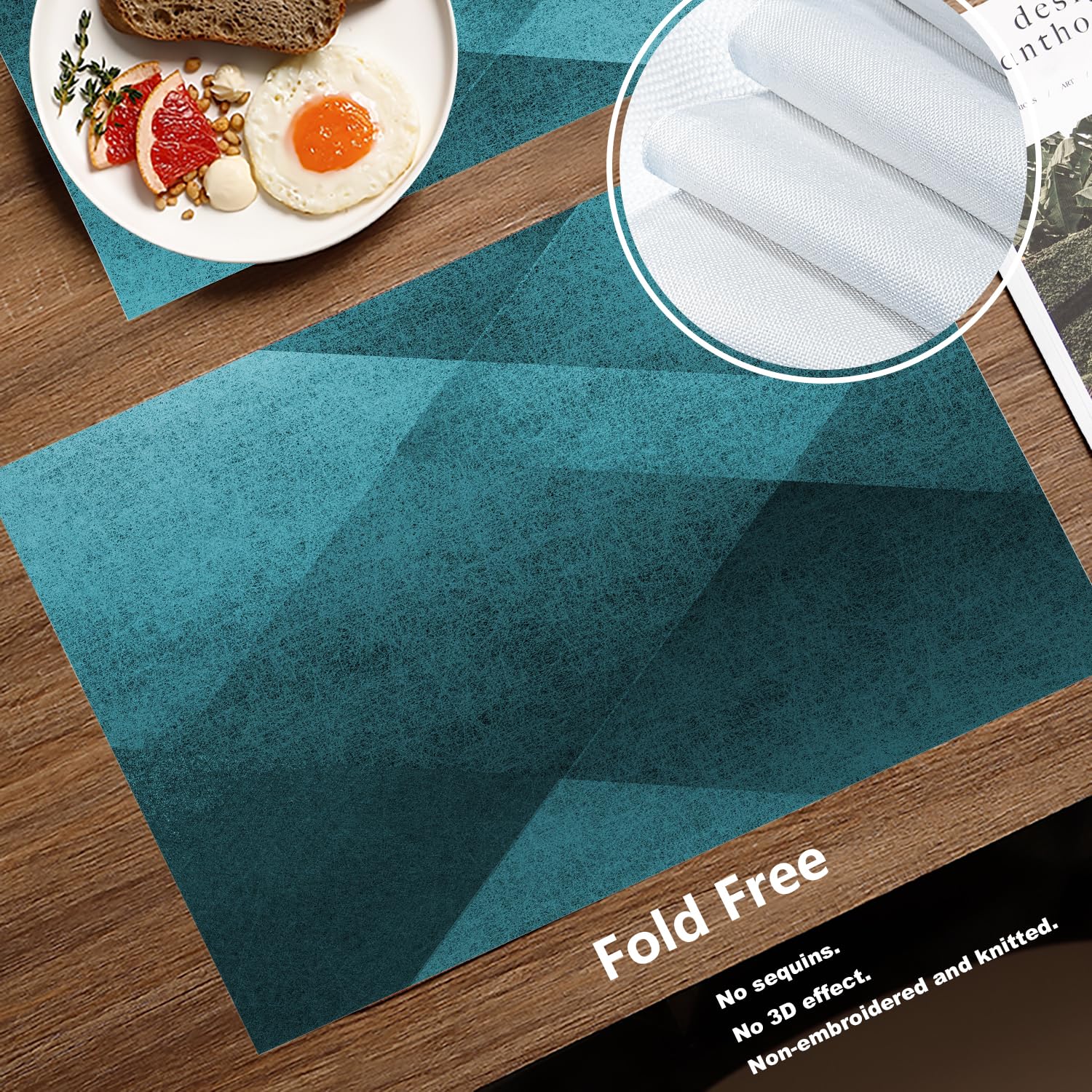 Batmerry Teal Blue Black Placemats, Blue Vintage Background Texture Pattern Woven Burlap Modern Placemats For Dining Table Kitch
