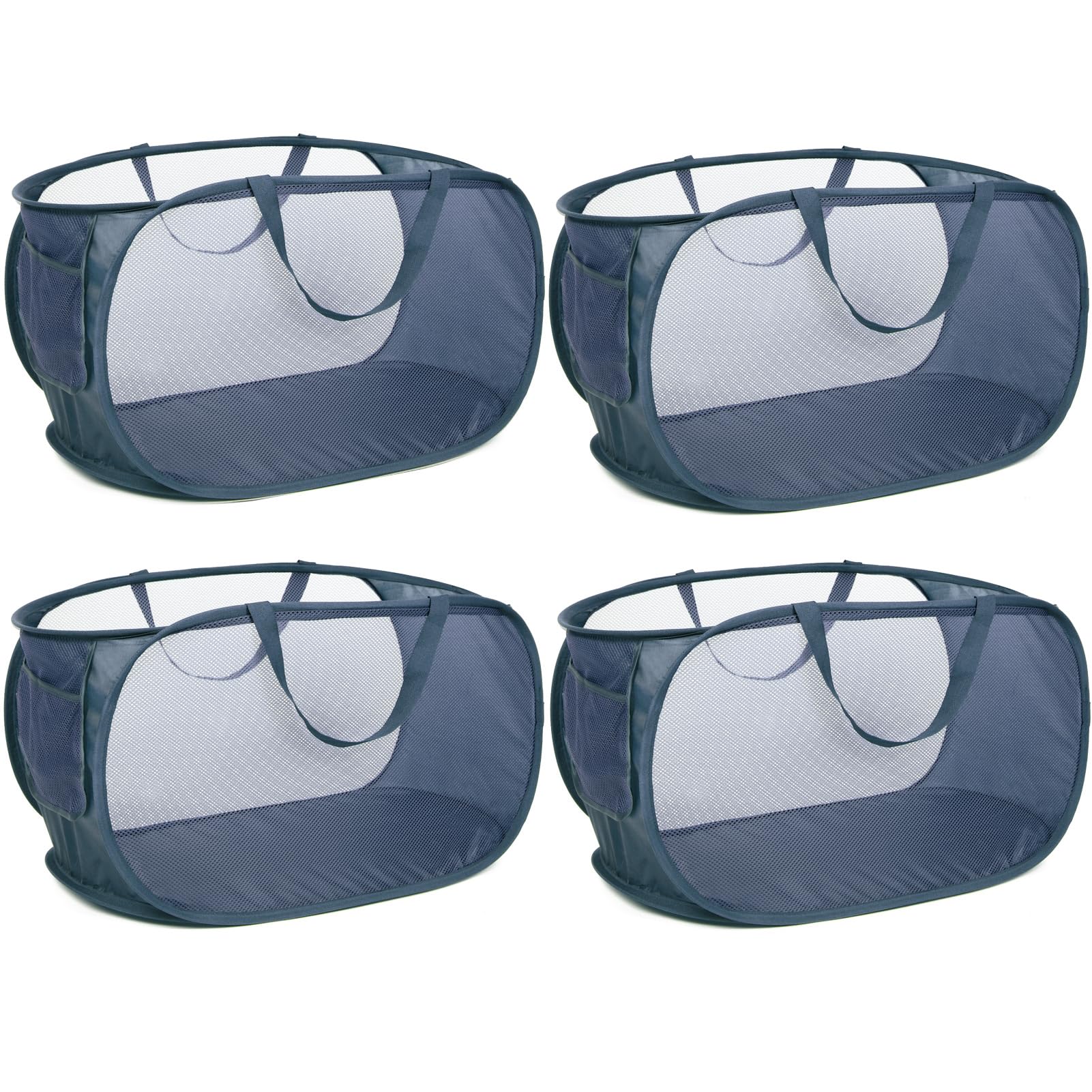 4 Pack Collapsible Laundry Baskets, Foldable Laundry Basket With Pocket, Durable Pop Up Hampers, Reinforced Handles Dirty Clothe