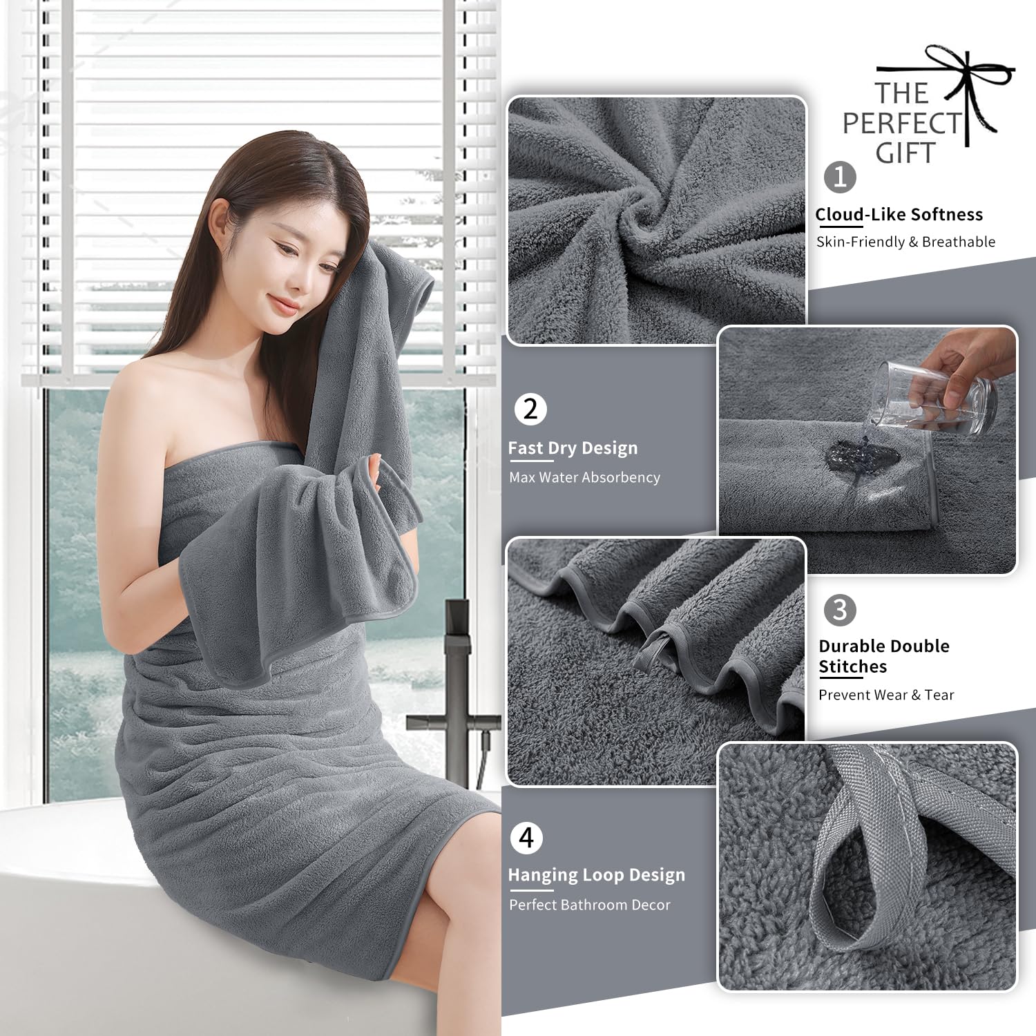 Extra Large Bath Sheet 4 Piece (35''X70'')-Ultra Soft Oversized Bath Towel,Bath Sheet Towel Set For Bathroom Hotel,Plush Highly