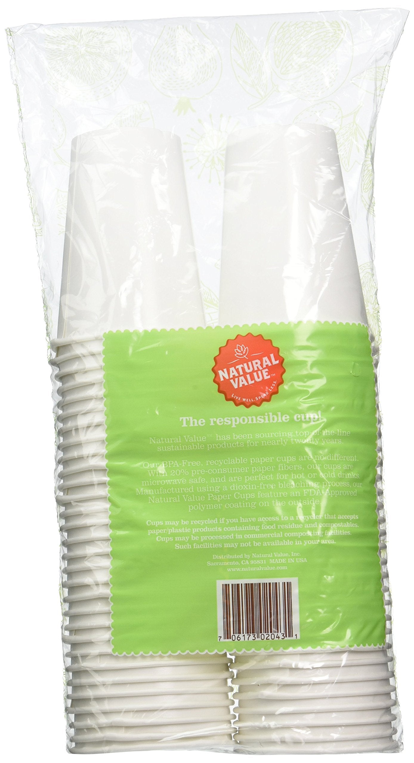 Natural Value Microwave Safe Paper Cups, 60 9-Ounce Cups (Pack Of 12)
