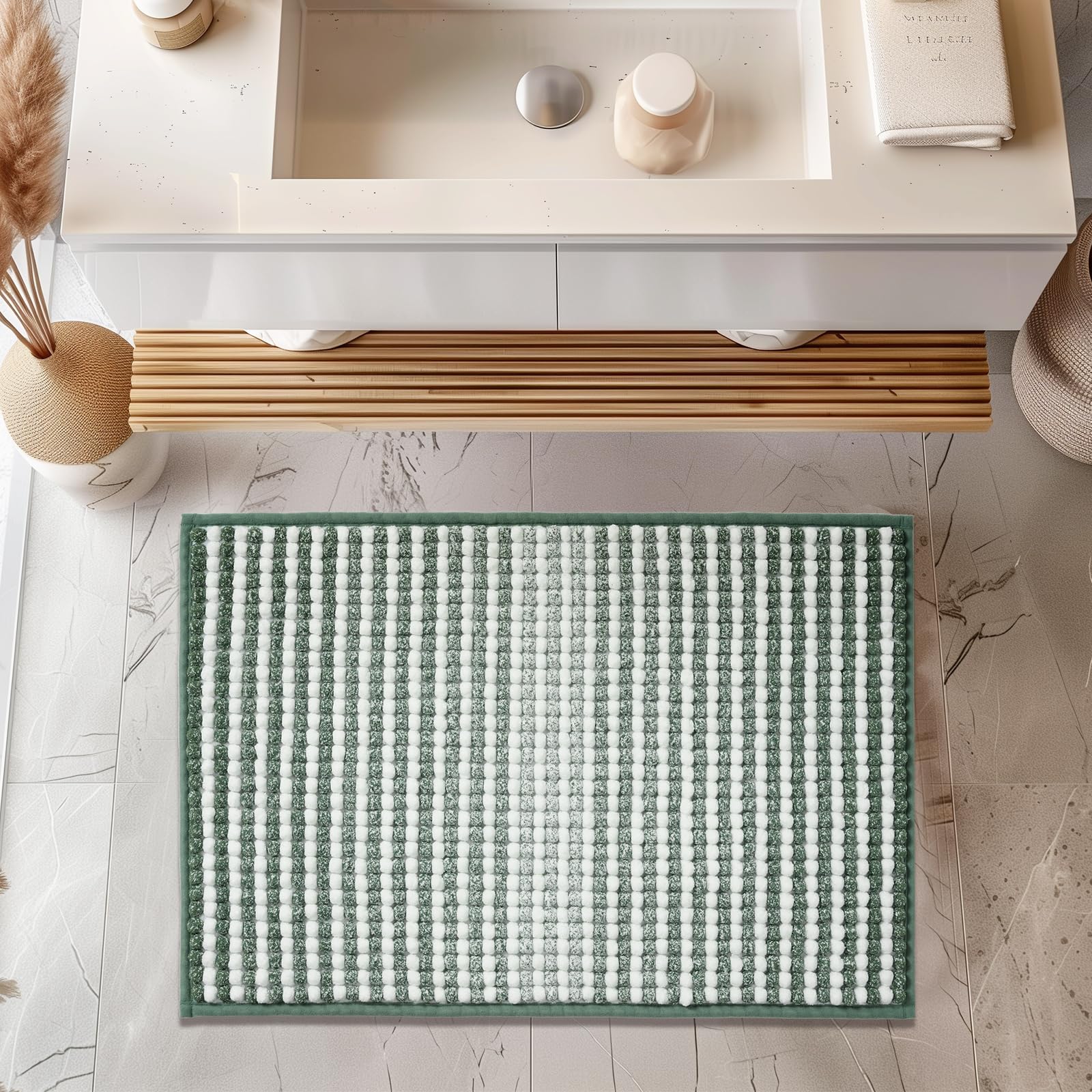Freshmint Chunky Ombre Chenille Bathroom Rug 20''X32'', Water Absorbent Soft Bath Rugs For Bathroom Floor, Thick Non Slip Bath M