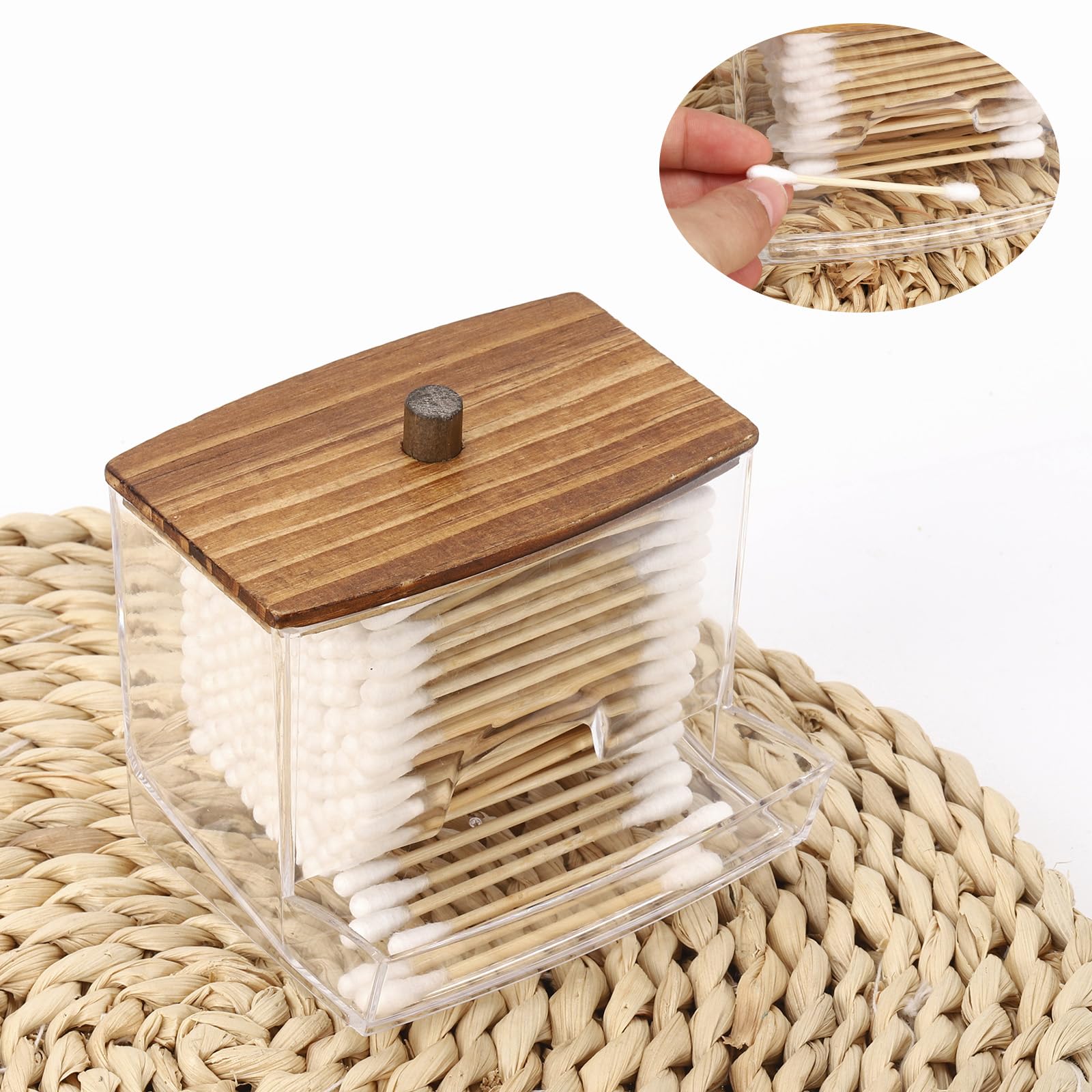 Tbestmax 10Oz Qtip Holder Dispenser With Black Wood Lids, Big Cotton Swab Holder Bathroom Accessories Organizer For Storage-Qtip