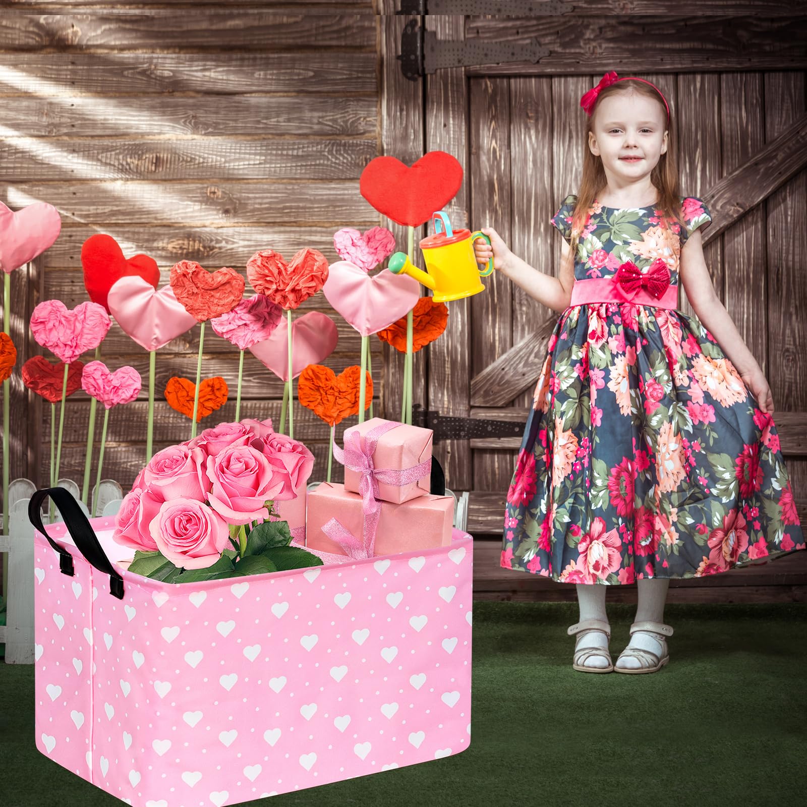 Duyiy Rectangle Heart Partten Kids Gift Storage Basket Home Shelf Storage Basket Organizer Box Clothes Laundry Hamper Toys Nurse