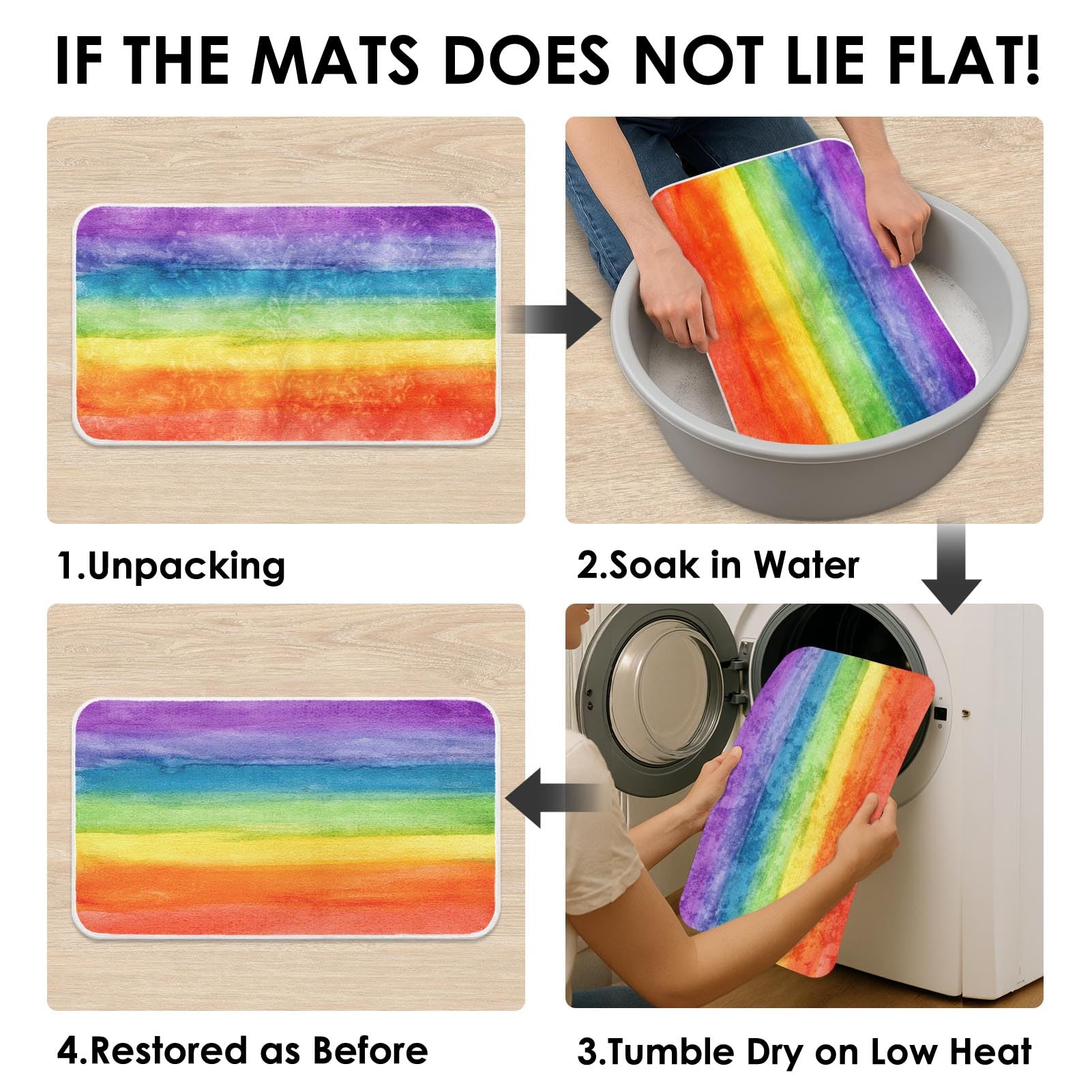 Britimes Bath Mat For Bathroom, Bathroom Mats Rugs No Silp, Colorful Stripe Rainbow Washable Cover Floor Rug Carpets Floor Mat B