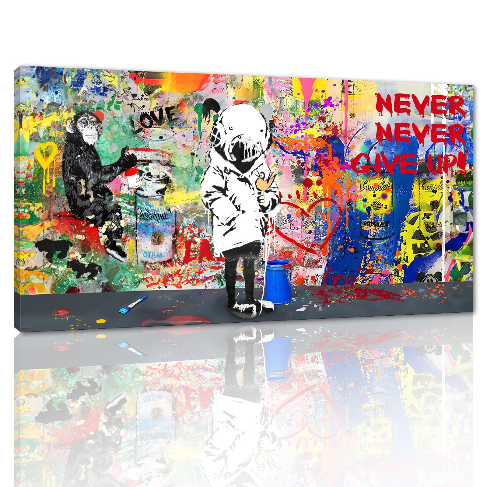 Graffiti Wall Art ,Abstract Pictures Prints Artwork,Girl Graffiti Painting Wall Decor Never Give Up Inspirational Pictures For L