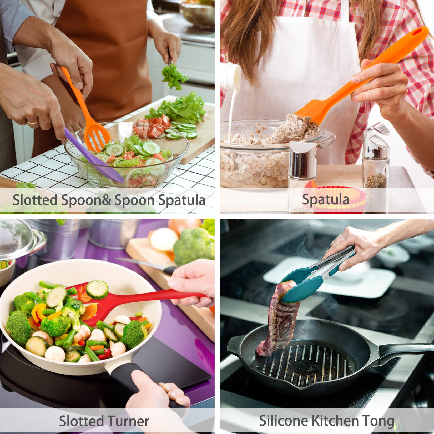 Cooking Kitchen Utensil Set (28Pcs), P&P Chef Color Baking Utensils Spatulas, Heat-Resistant Silicone For Nonstick Cookware, Mea
