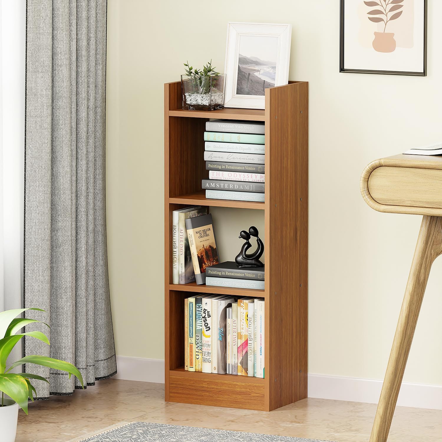 Lukzer 3 Layer Engineered Wood Multipurpose Rack Bookshelf Storage Organizer Stand (Mr010/Oak Brown/80X33X22Cm)