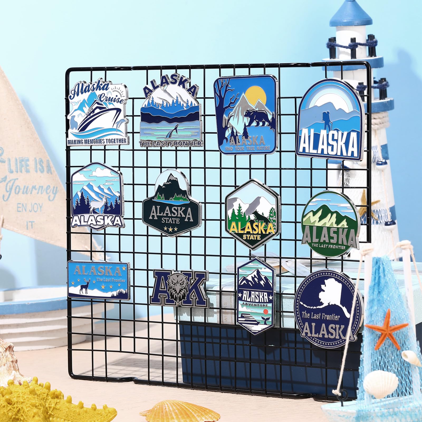 Konohan 24 Pcs Alaska Magnets for Refrigerator Metal Fridge Magnet Magnetic Alaska Souvenirs Gifts USA State Magnetic US City Re