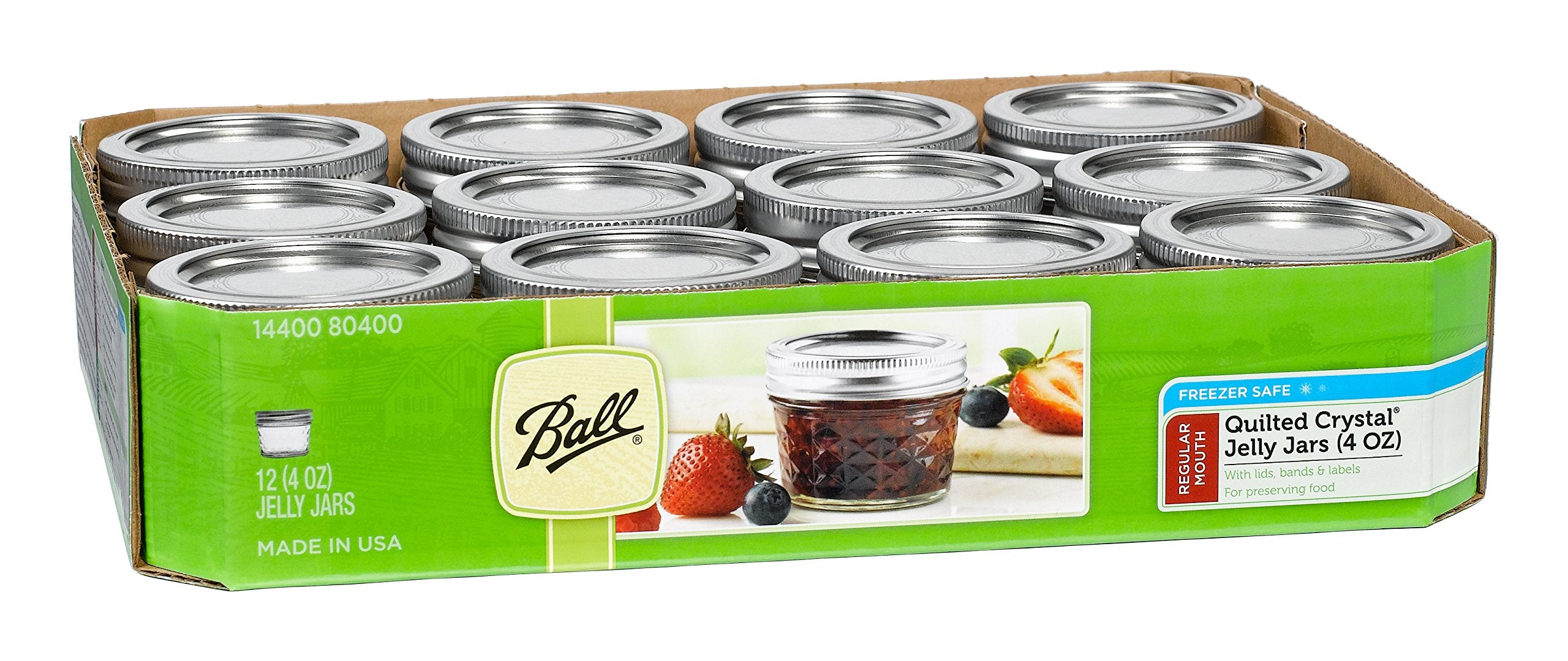 Ball Mason 4Oz Quilted Jelly Jars With Lids And Bands, Set Of 12