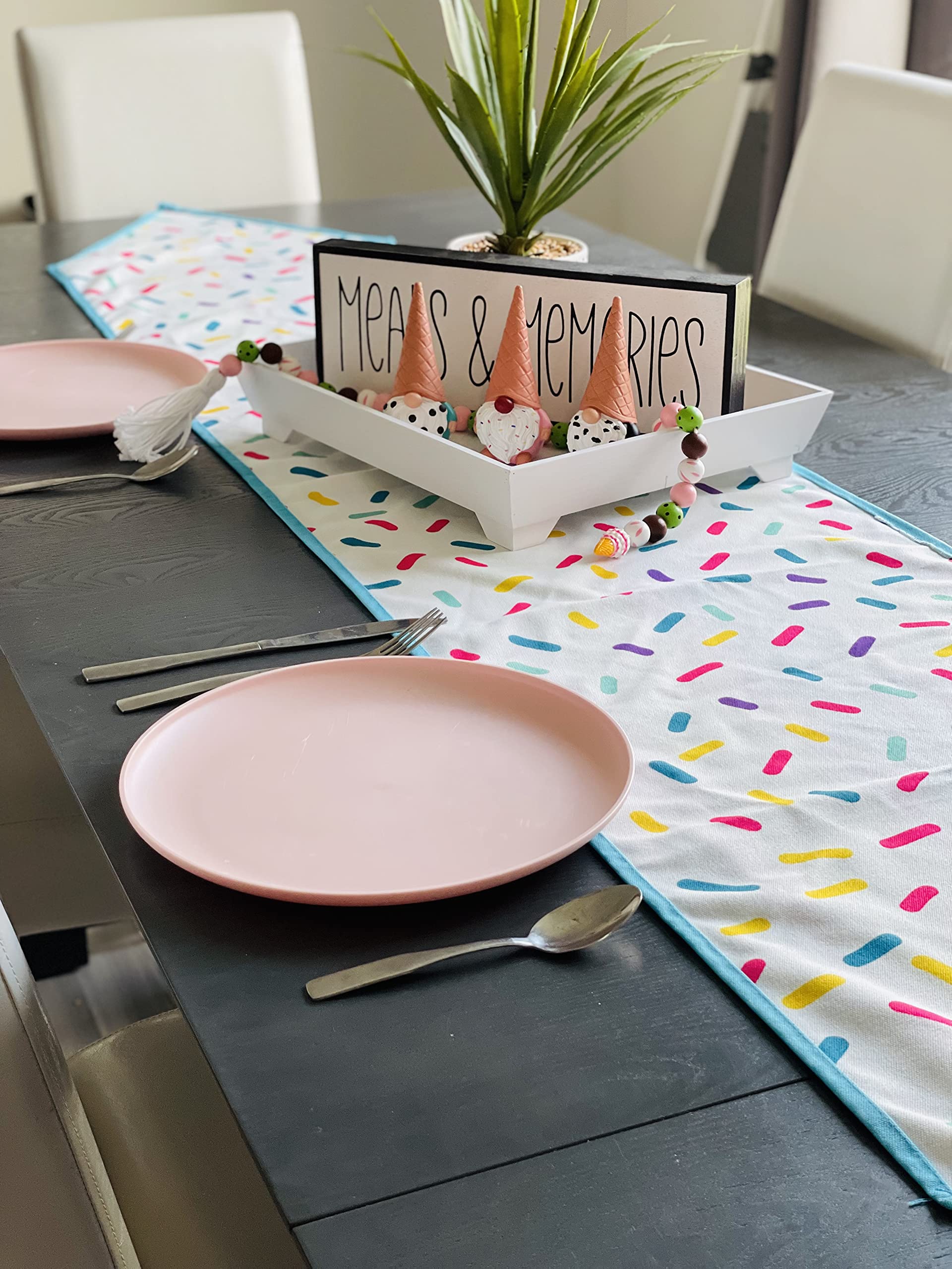 Madanar Sprinkle Summer Double Sided Table Runner For Birthday Party Fun Supplies Holiday Machine Washable Home Kitchen Dining R