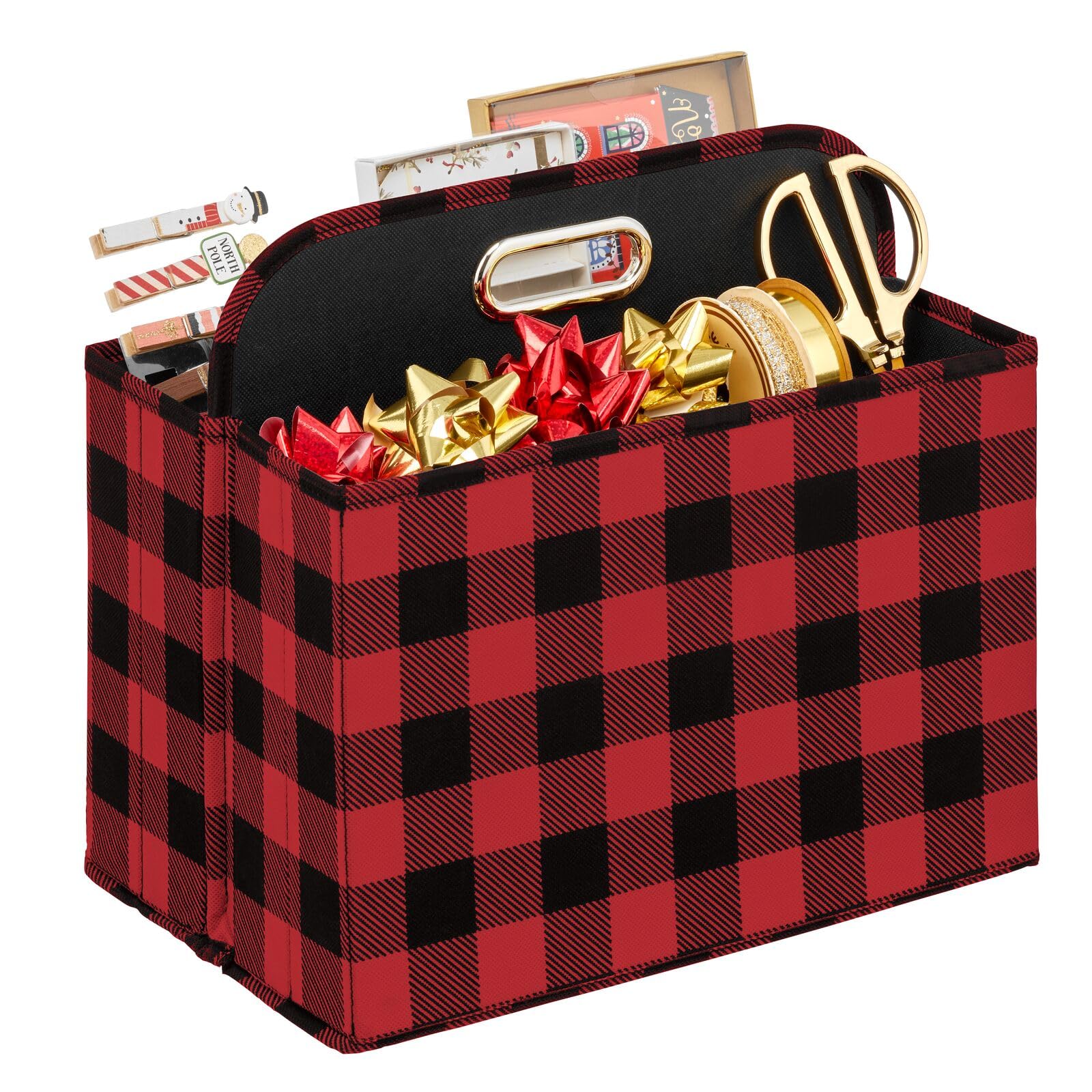 Mdesign Holiday Storage Box For Gift Wrapping And Bows With Compartments And Handle - Christmas Organizer Tote For Ribbons - Div