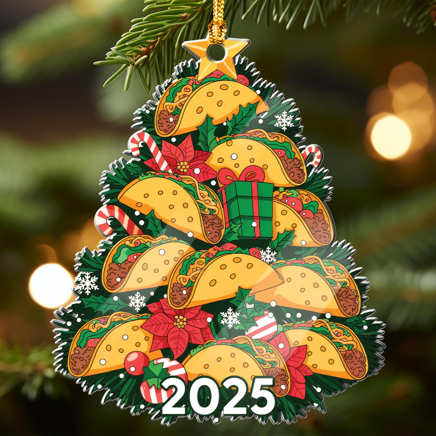 Taco Christmas Ornaments 2025 - Food Ornaments for Christmas Tree - Taco Gifts for Taco Lovers - Food Ornament Hanging Decoratio
