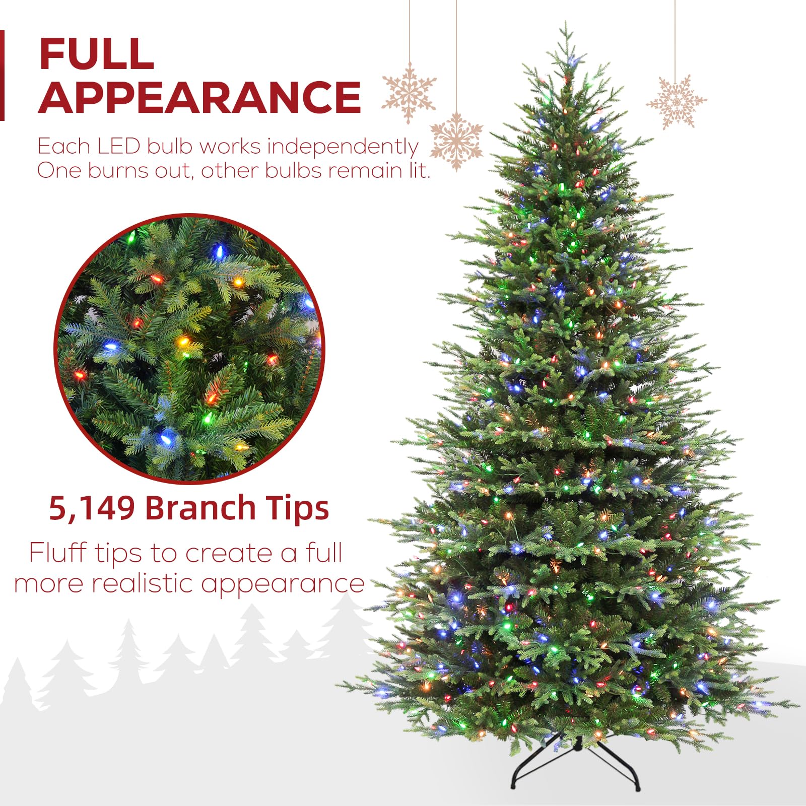 Hykolity 9 ft Prelit Christmas Tree, 5149 PE&PVC Branch Tips, Frasier Grande Artificial Christmas Tree with 600 Color Changing T