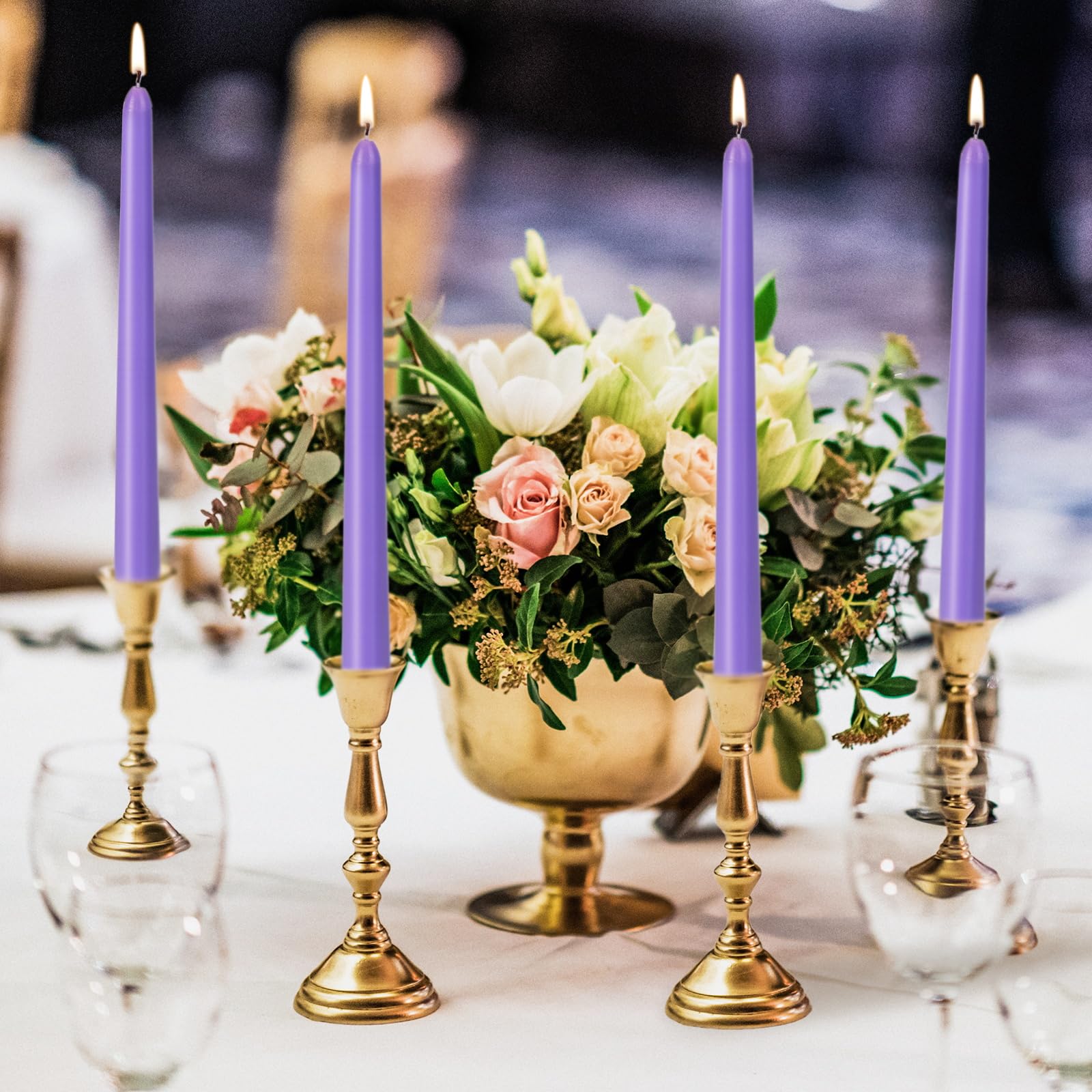 KONNI 0.87  10 Inch Violet Taper Candles, Unscented and Smokeless Tall Candlesticks, 10 Pack Tapered Candles with Cotton Wicks,
