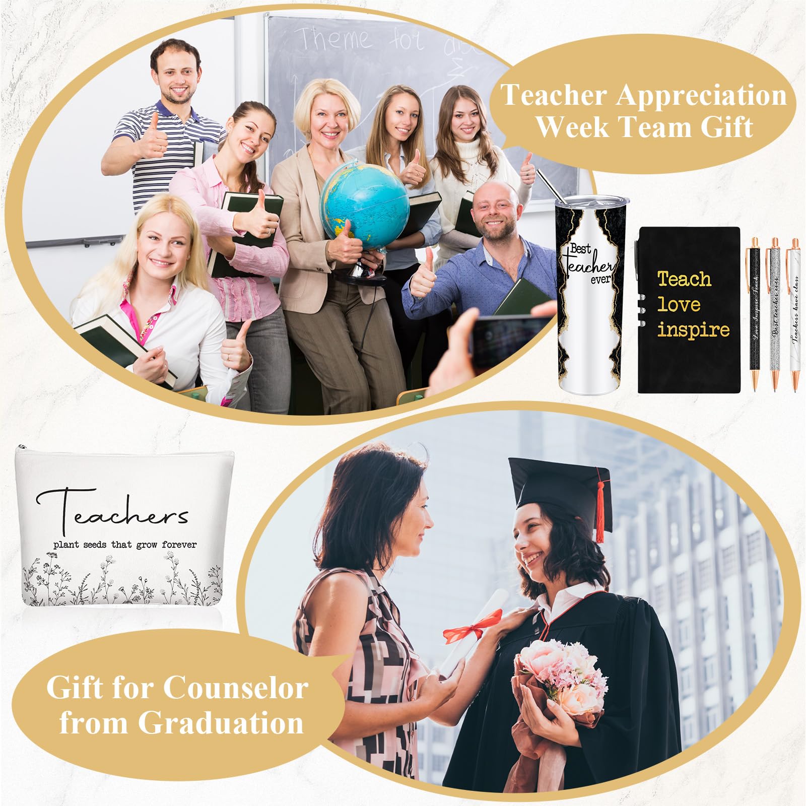 Domensi 6 Pcs Teacher Appreciation Gift Set Back To School Gifts For Women Thank You Gifts Teacher Week Gift 20 Oz Marble Sign T