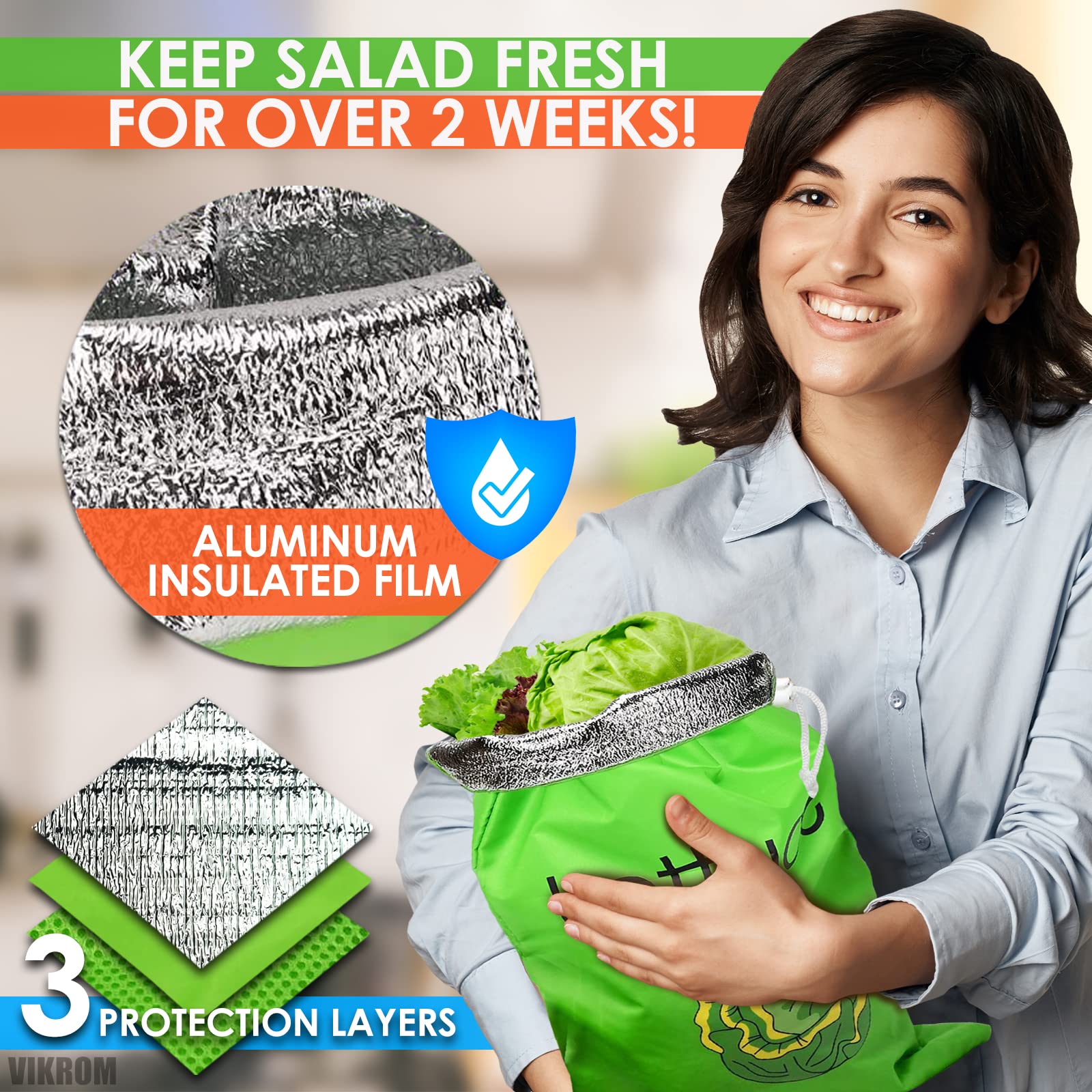 Lettuce Produce Bag - Reusable Grocery Bags With Double Drawstrings For Shopping & Storage Tote Saver For Celery Fruit Vegetable