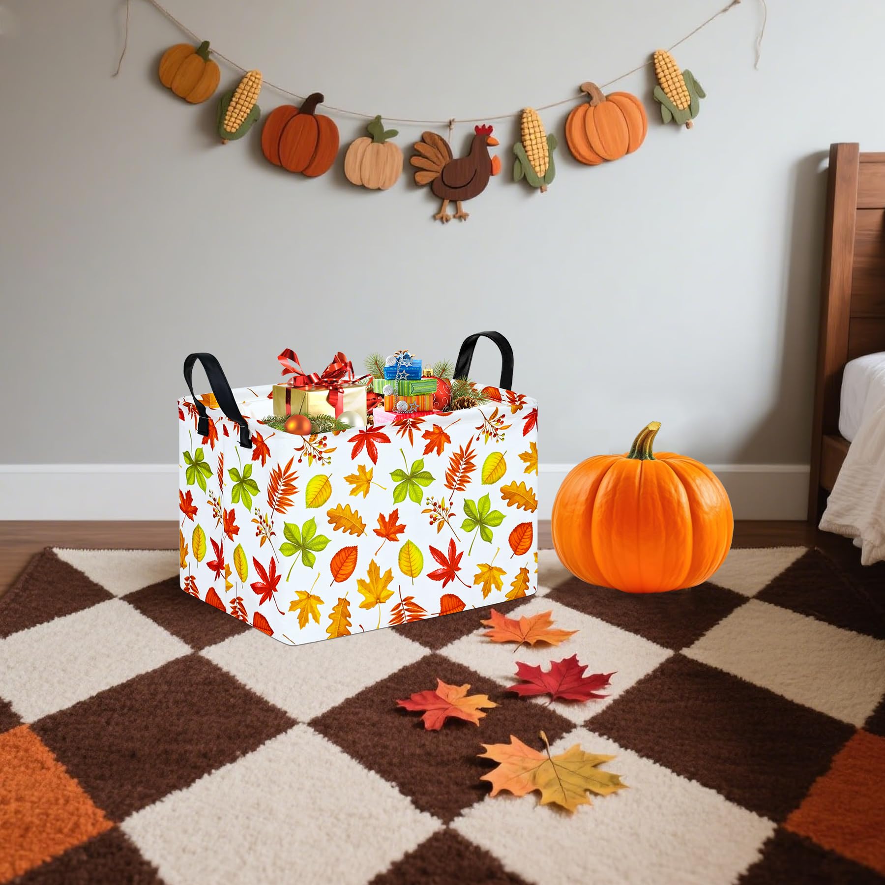 MAIZMZ Thanksgiving Storage Basket Pumpkin Fall Storage Bin Family Gathering Gifts Basket Waterproof Toy Box Collapsible Clothes