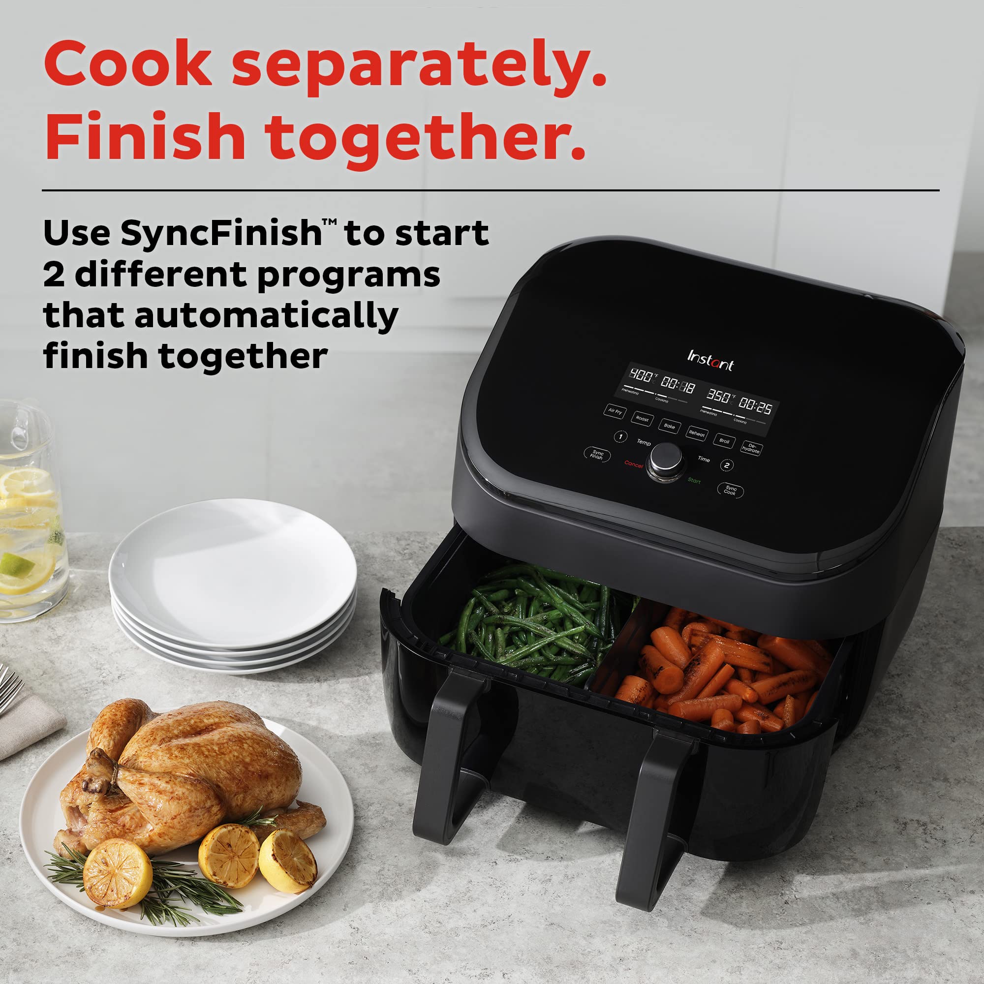 Instant Pot Vortex 9QT Air Fryer, 8-in-1 Dual Basket, EvenCrisp Technology, Nonstick, Dishwasher-Safe, Model 140-3092-01