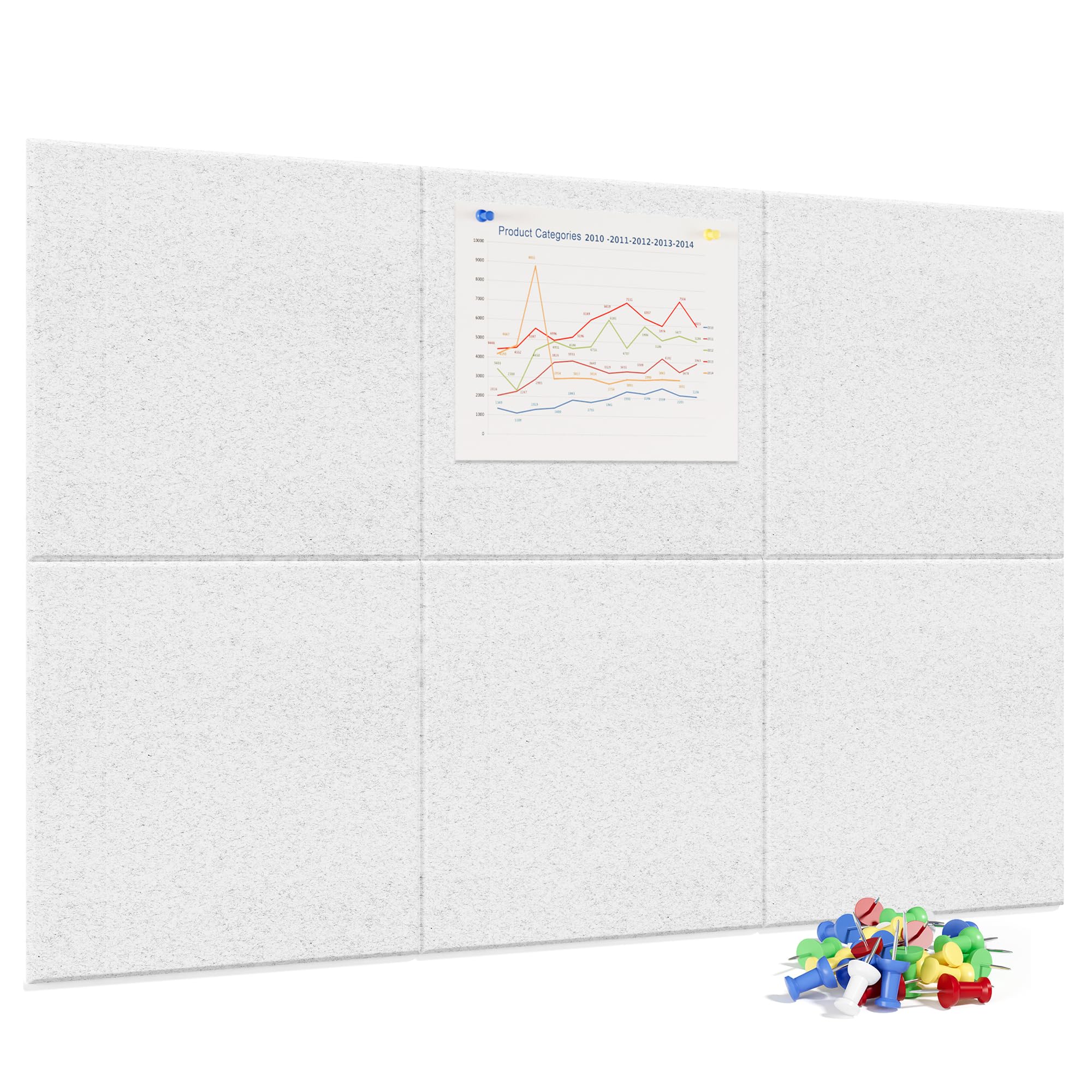 Neatsure Large Cork Board for Wall, 36 x 24 Bulletin Board with Pushpins, 6 Panels Felt Tiles Tack Push Pin Board for Office, Si
