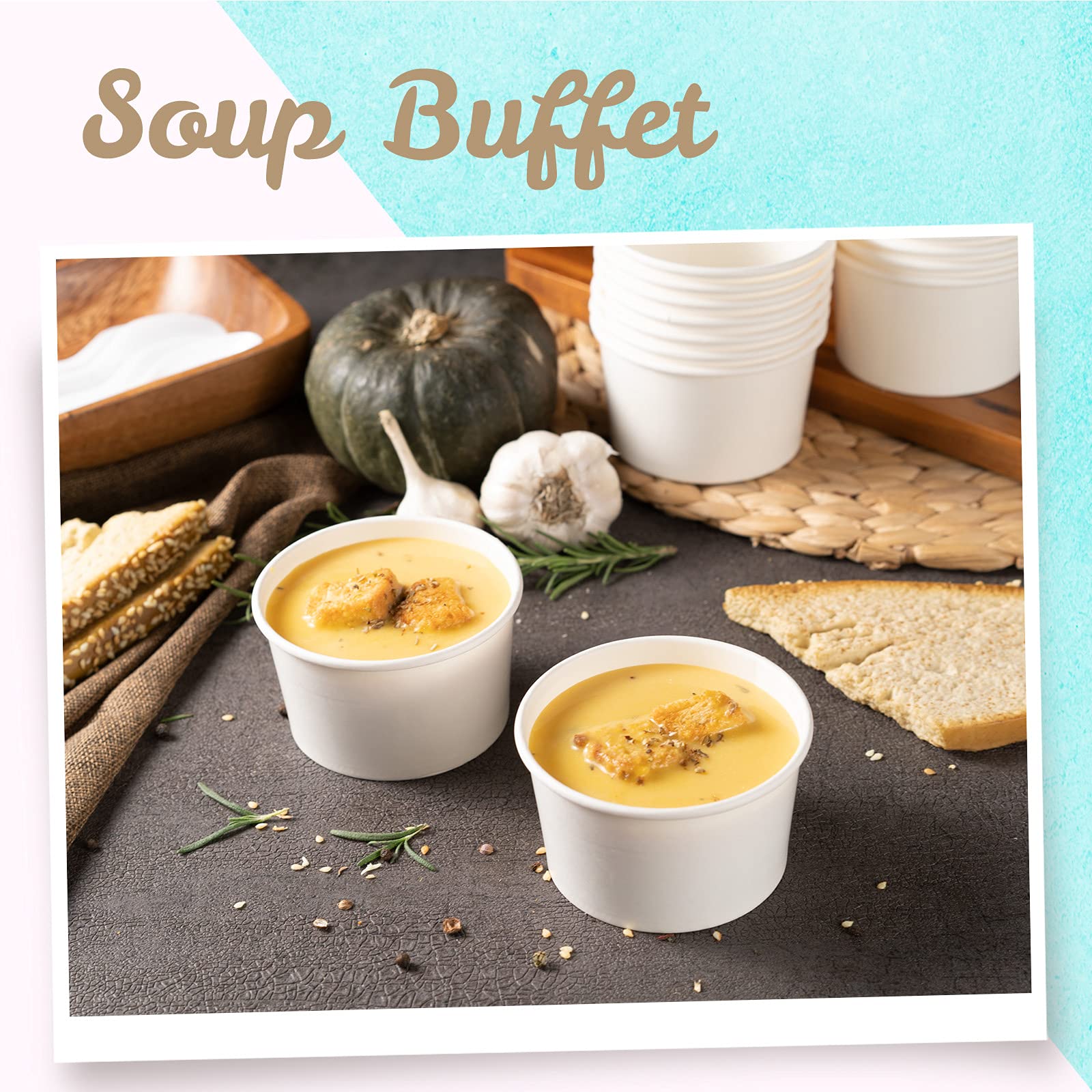 MATICAN Paper Ice Cream Cups - 50-Count 5.5-Oz Disposable Dessert Bowls for Hot or Cold Food  5.5-Ounce Party Supplies Treat Cups for Sundae  Frozen Yogurt  Soup  White