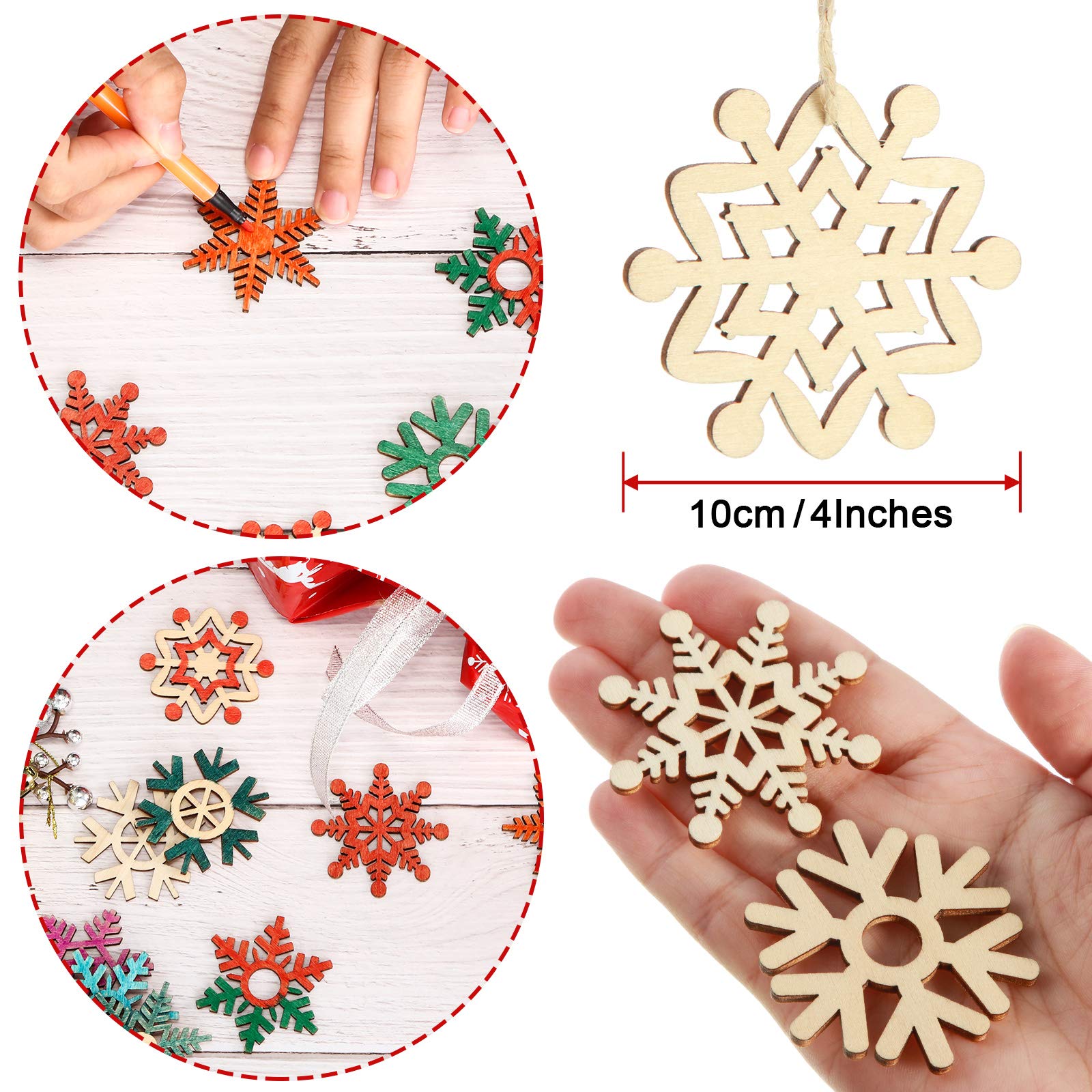 Hestya 50 Pieces Wooden Snowflake Crafts Ornaments Unfinished DIY Wood Snowflake Cutouts Christmas Tree Hanging Crafts Ornaments