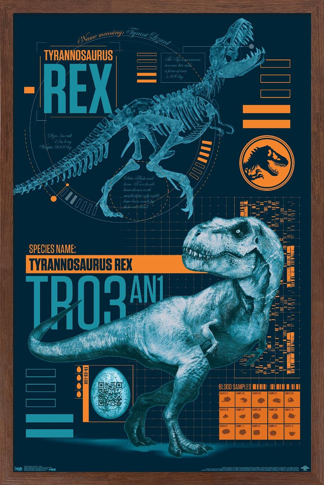 Trends International Jurassic World: Fallen Kingdom - T-Rex Wall Poster, 14.725'' X 22.375'', Mahogany Framed Version