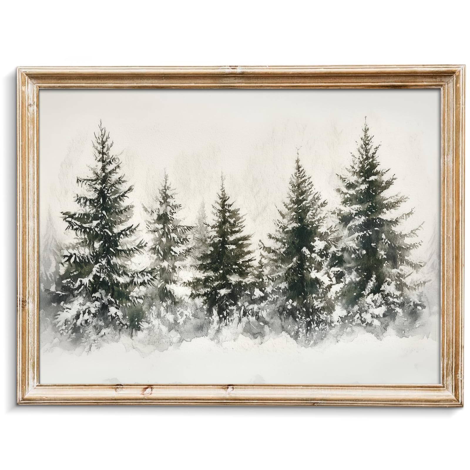 uniro Christmas Wall Art Prints, Vintage Christmas Decor, Rustic Winter Pine Forest Christmas Trees Canvas Art Prints Poster Pai