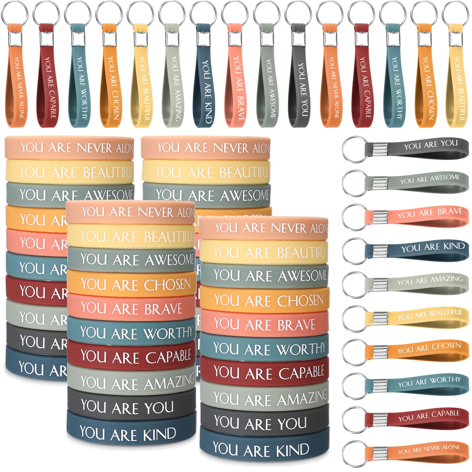 Sratte 120 Pcs Motivational Wristbands Gifts Inspirational Keychains Appreciation Gift for Teacher Student Volunteer Employee(Vi