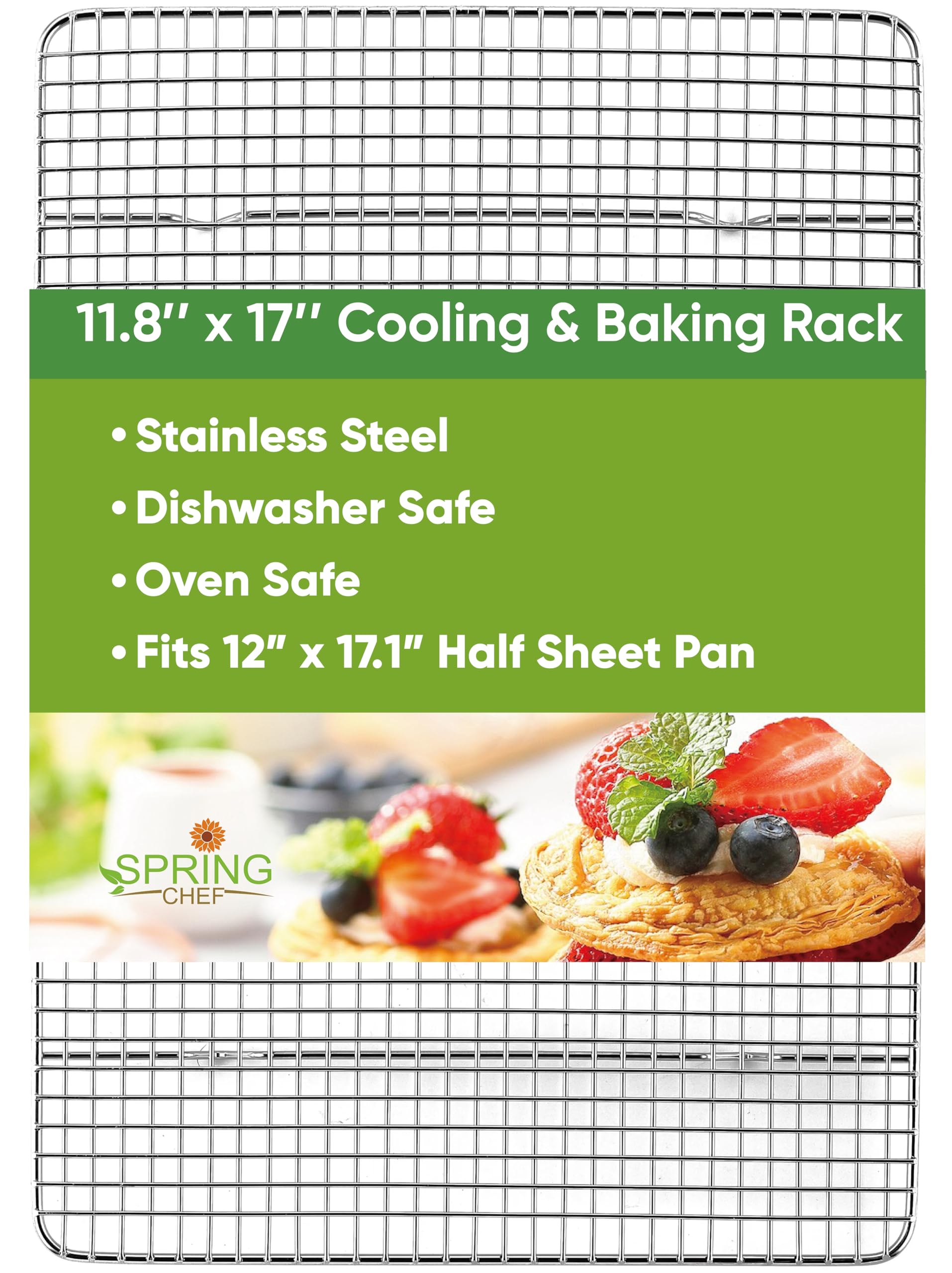 Spring Chef Cooling Rack & Baking Rack - 100% Stainless Steel Cookie Cooling Racks, Wire Rack for Baking, 11.8 x 17 Fits Half Sh