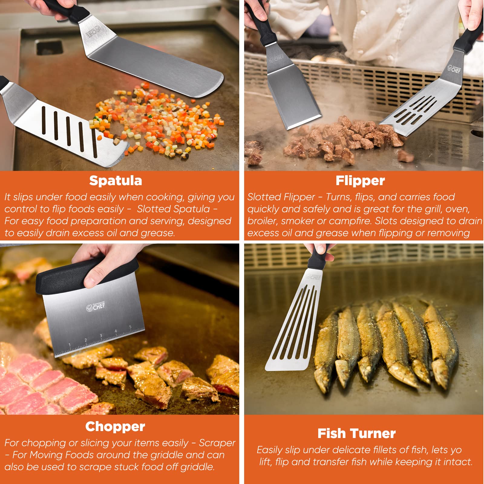 Commercial Chef Blackstone Griddle Accessories Kit - Blackstone Accessories - Hibachi Flat Top Griddle Accessories For Weber Gri