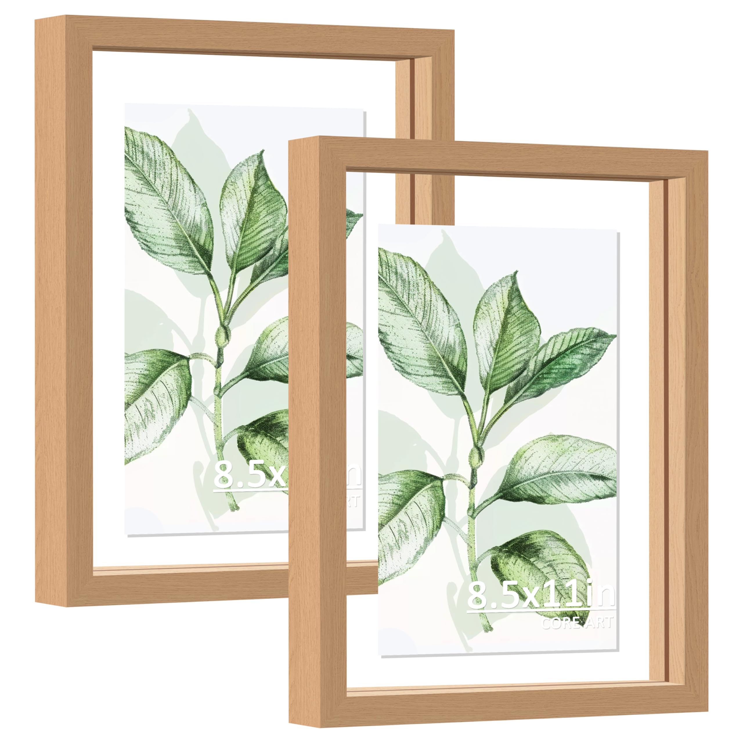 CORE ART 8.5x11 Floating Picture Frame Set of 2,Double Plexglass Floating Frame for 5x7,4x6 Pictures,Wall or Tabletop Display,Na