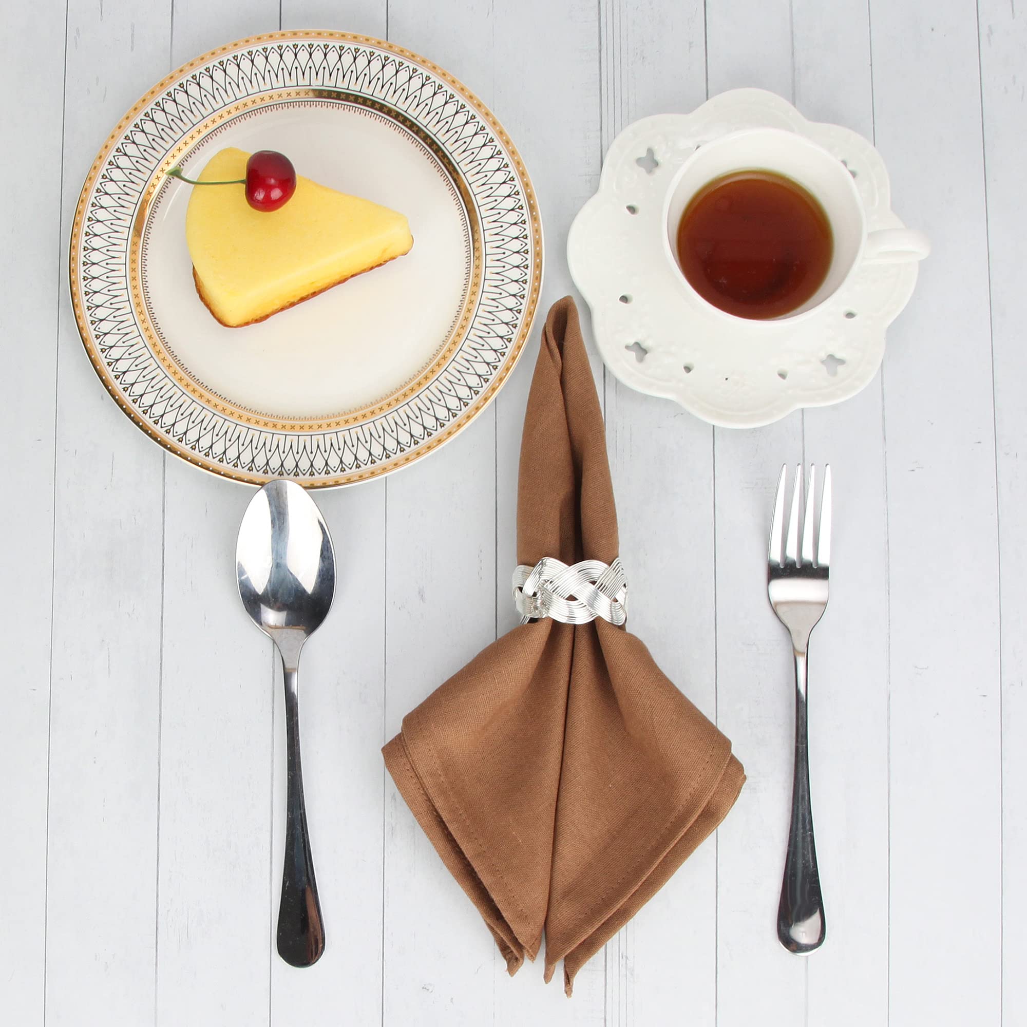 Infei Solid Color Cotton Linen Blended Thin Dinner Cloth Napkins - Pack Of 12 (40 X 40 Cm) - For Events & Home Use (Coffee)
