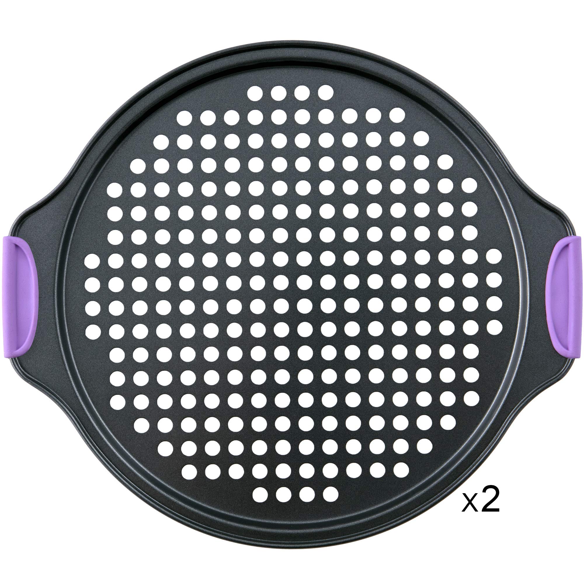 Amazing Abby - Chef Stacy - 2-Pack 13-Inch Non-Stick Pizza Pan With Holes, Perforated Pizza Crisper With Heat-Resistant Silicone