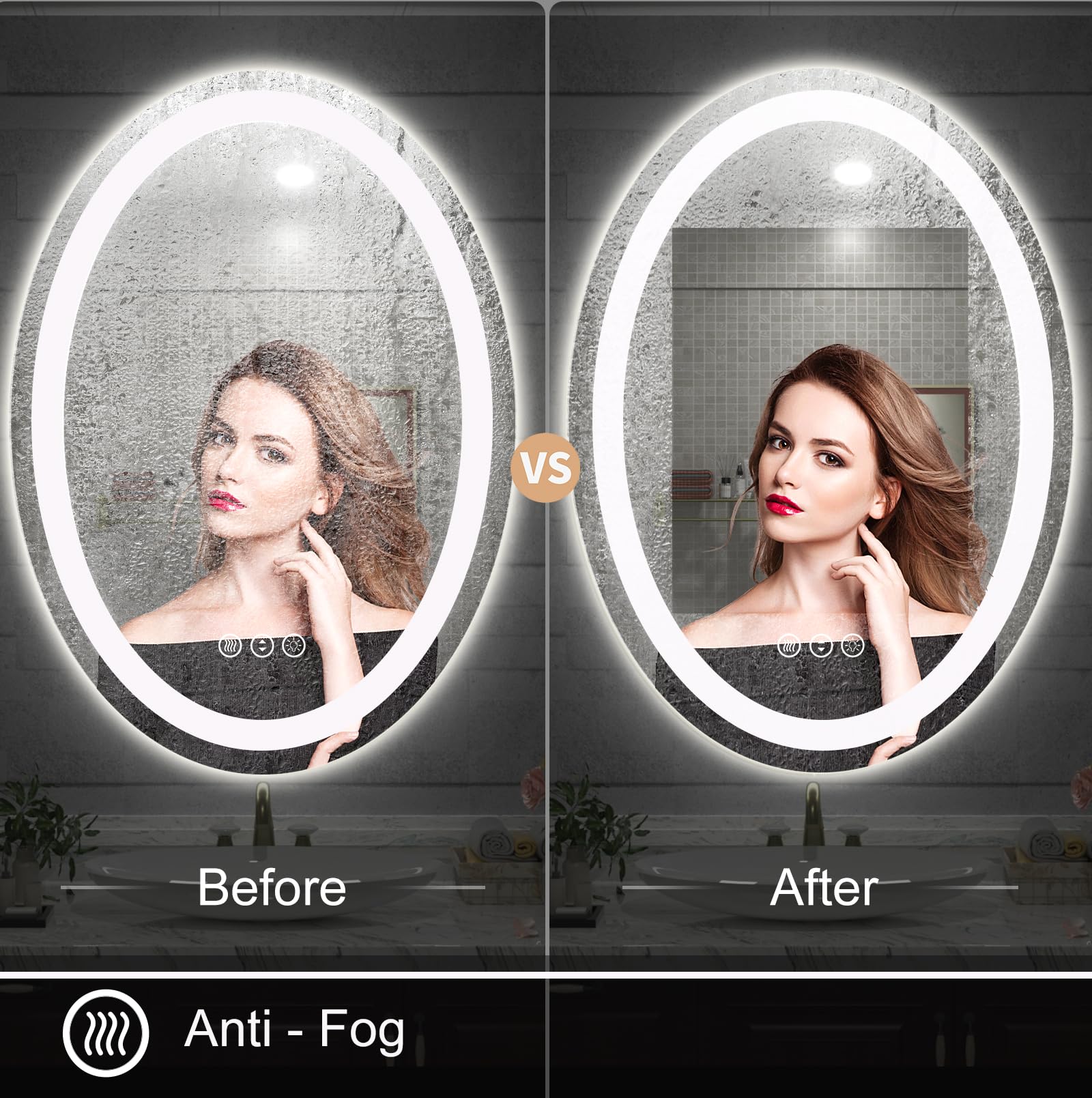 Smiror Oval Led Bathroom Mirror 24X36, Lighted Vanity Mirror For Wall ...