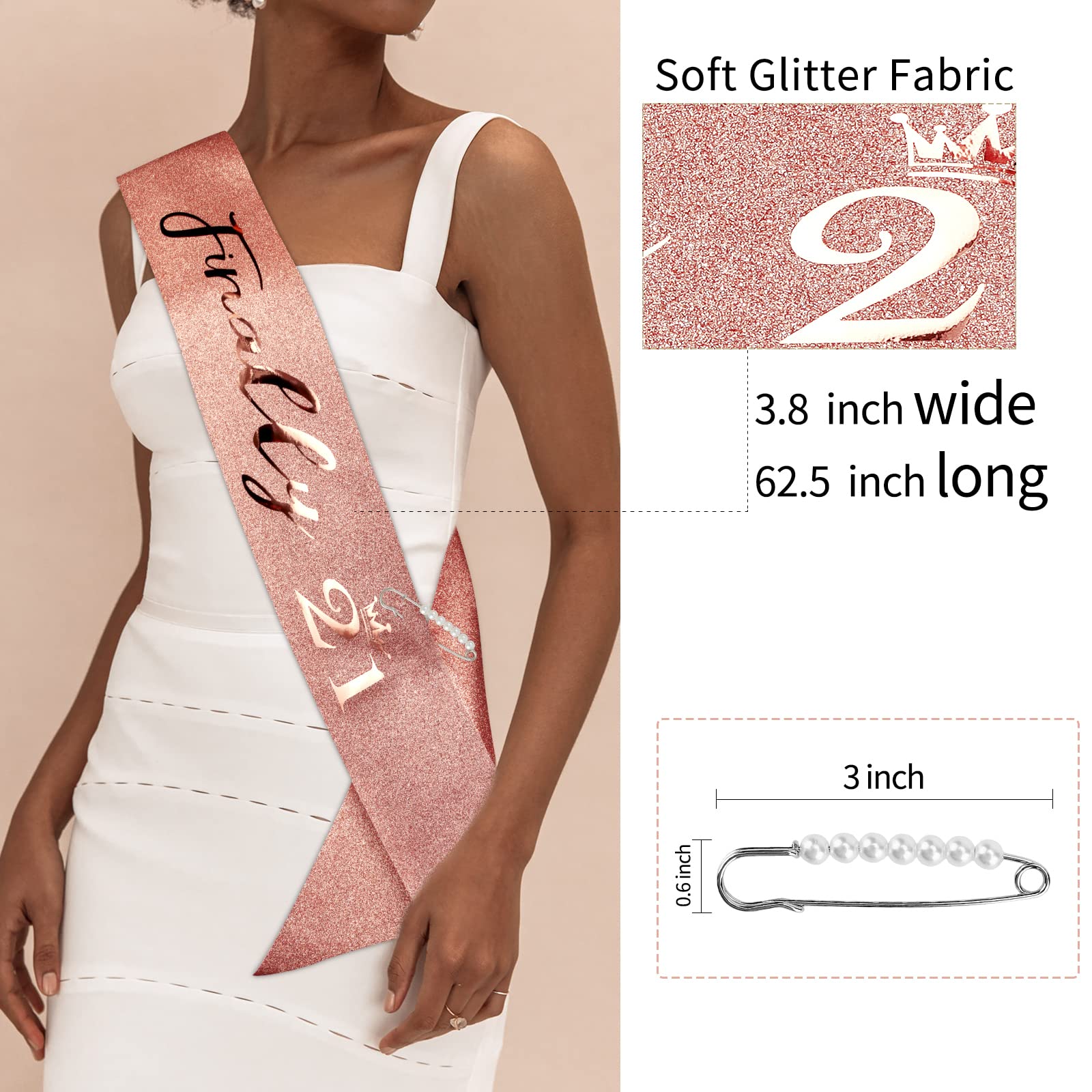Cieher Rose Gold 21St Birthday Sash, Tiara And Decorations - Elegant 21 Year Old Birthday Gift Set