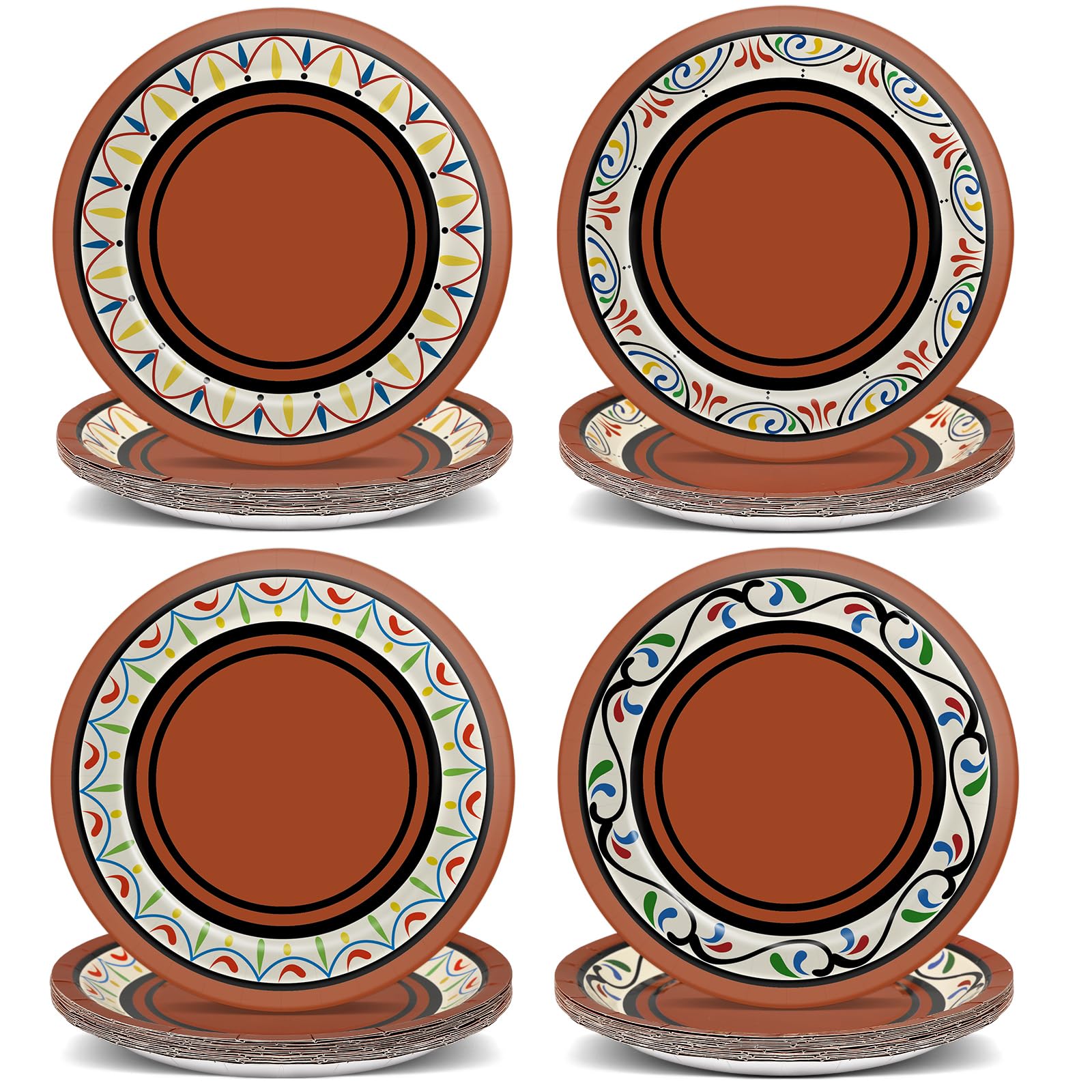48 Pcs Mexican Fiesta Paper Plates Cielito Lindo Platos De Barro Mexicanos Party Decoration 7 Terracotta Tapa Clay Pottery Style